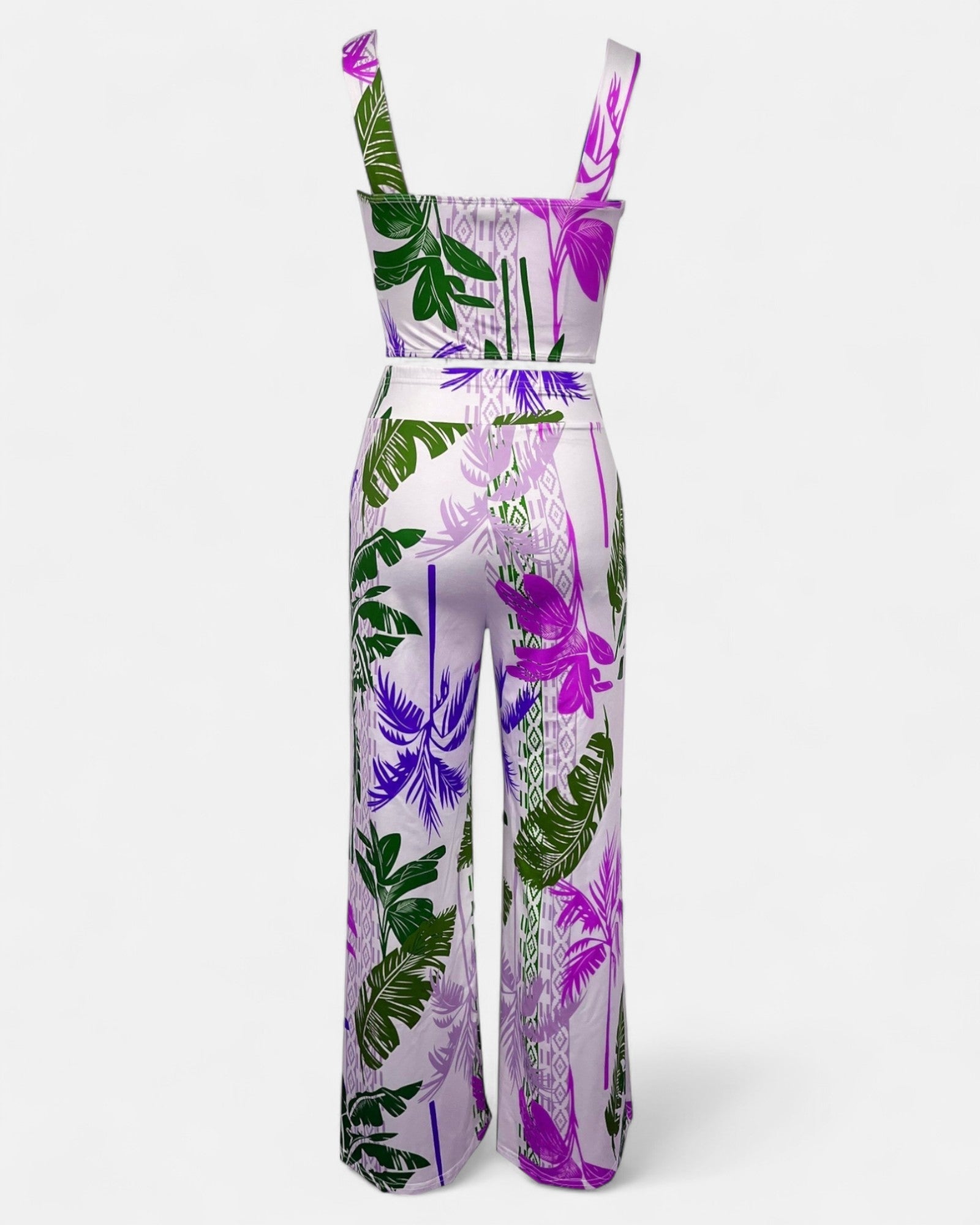 Ariella – Boho Tropical Print V Neck Sleeveless Set & Wide Leg Trousers - Outfit Sets - Boho Style