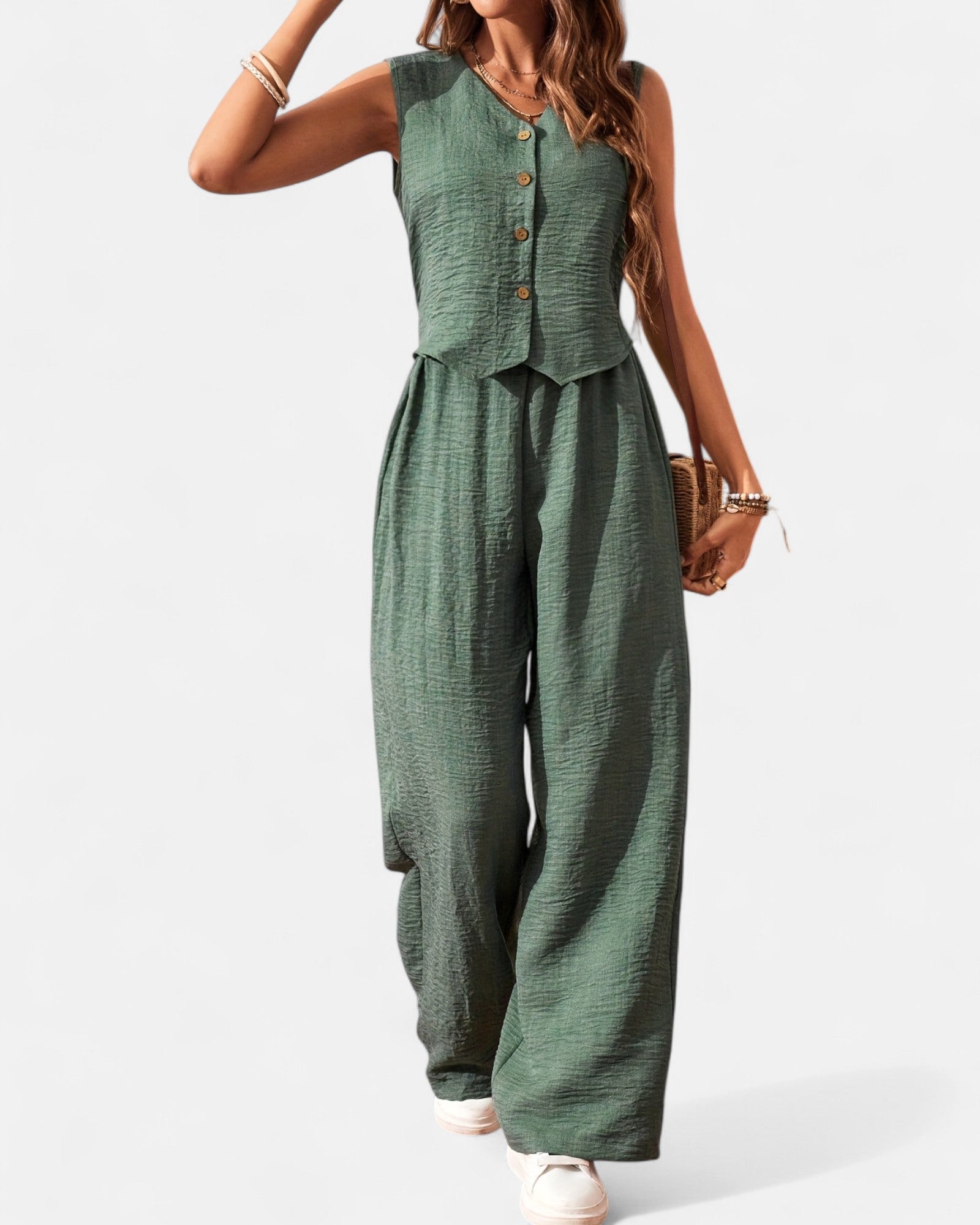 Ariella – Boho V - Neck Sleeveless Jumpsuit & Wide - Leg Trousers Set - Outfit Sets - Boho Style