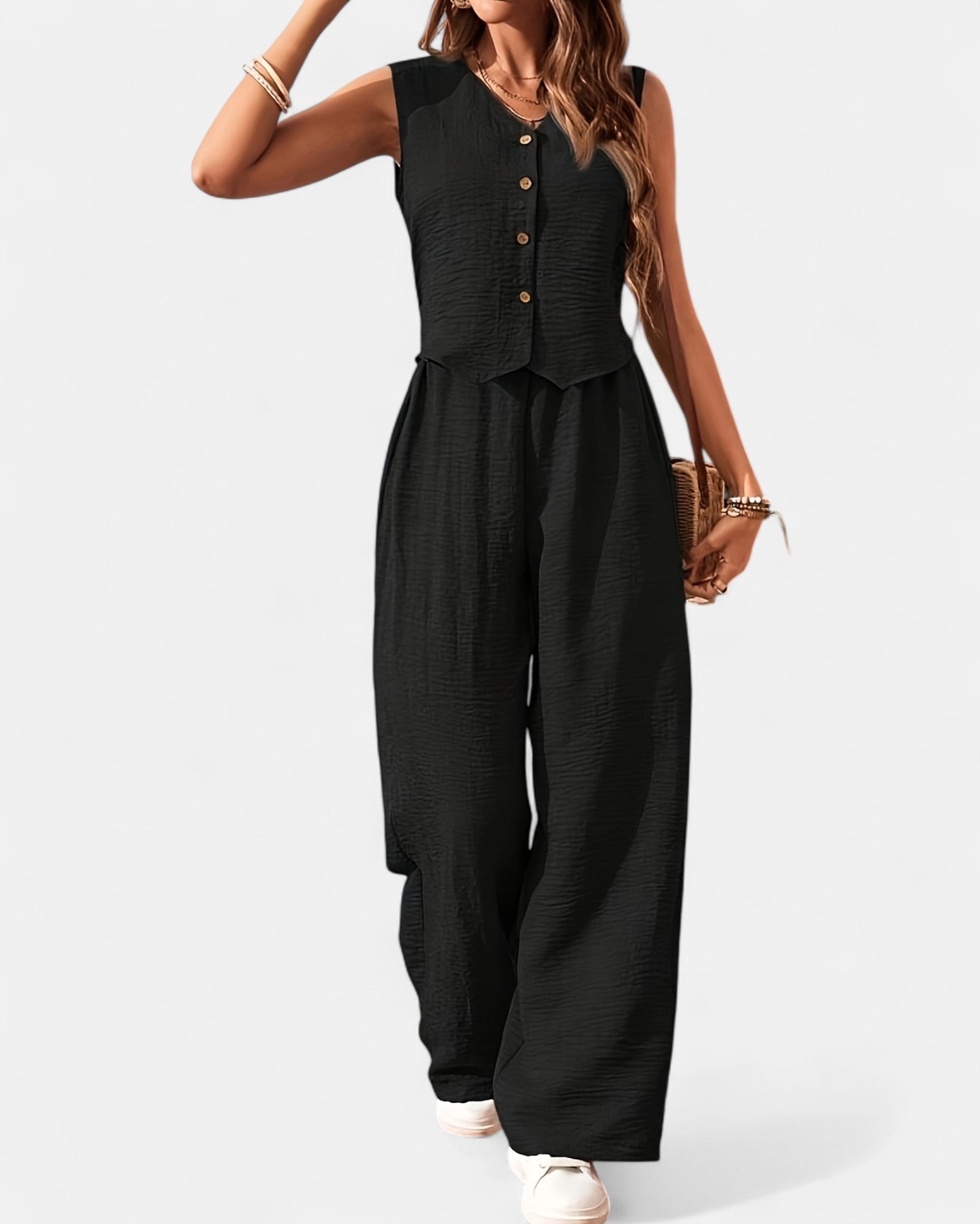 Ariella – Boho V - Neck Sleeveless Jumpsuit & Wide - Leg Trousers Set - Outfit Sets - Boho Style
