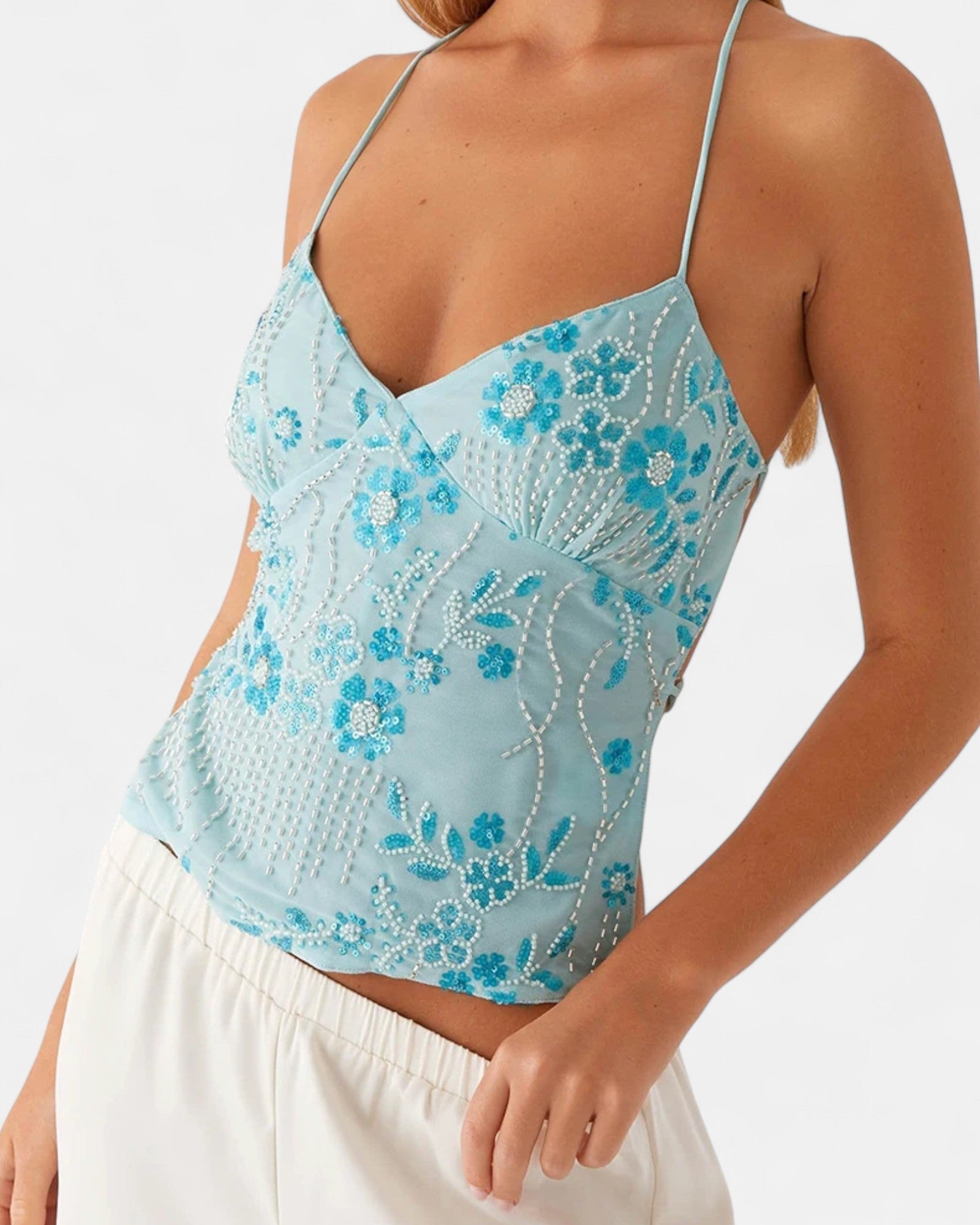 Aviva – Backless Boho Sequin Halter Crop Top - Crop top - Boho Style