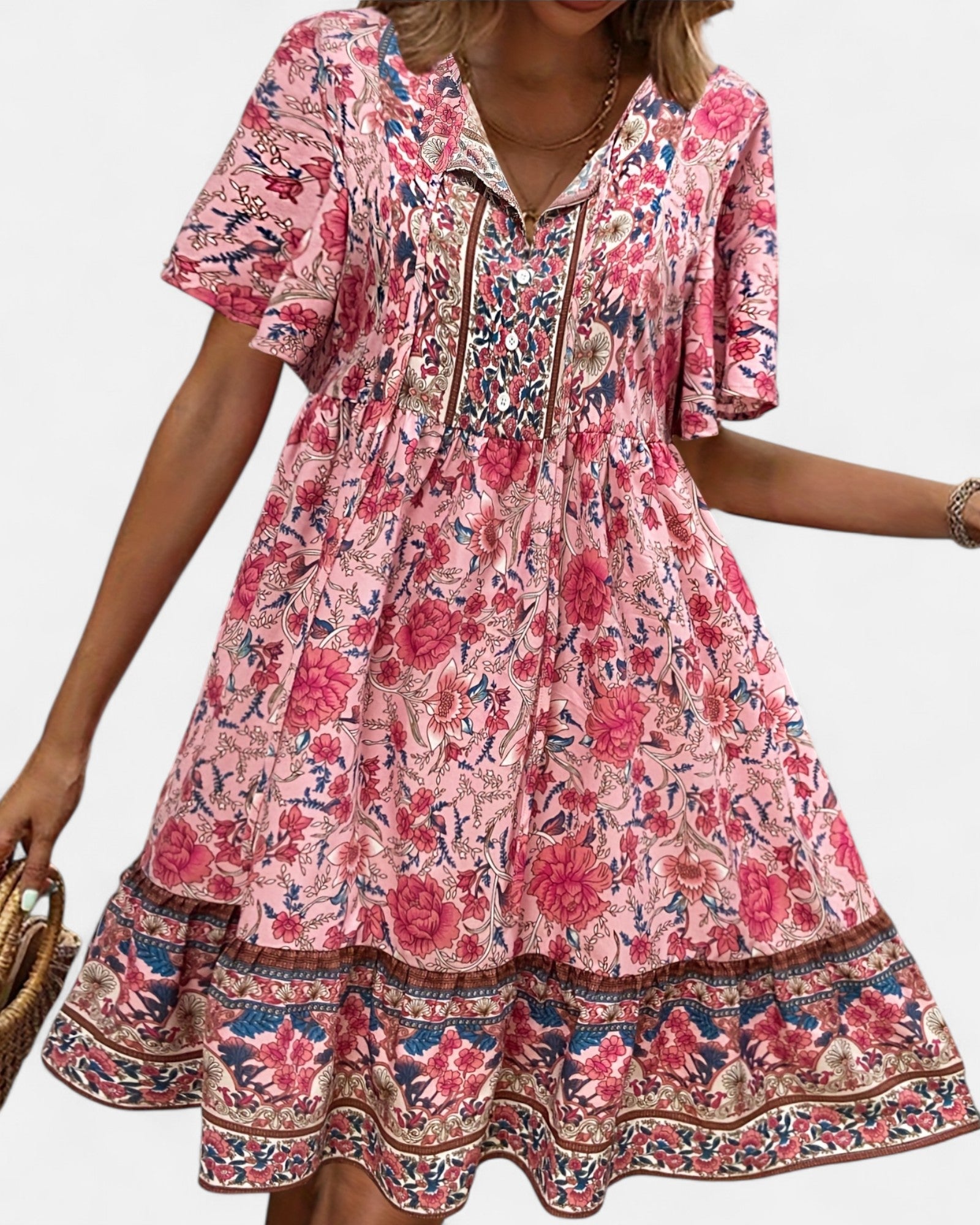Aviva – Relaxed Fit Floral Boho A - Line Dress - Dress - Boho Style