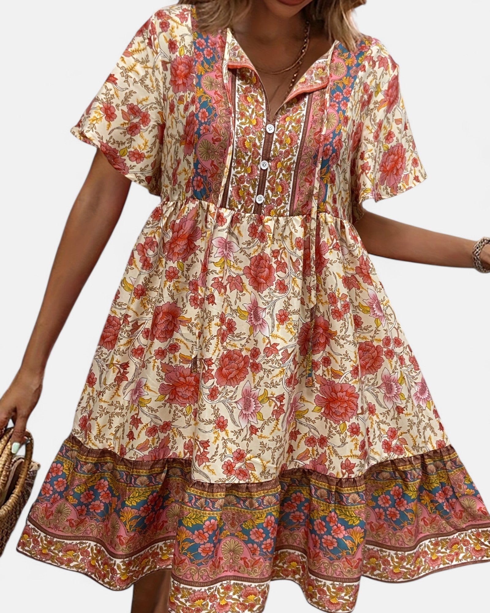 Aviva – Relaxed Fit Floral Boho A - Line Dress - Dress - Boho Style