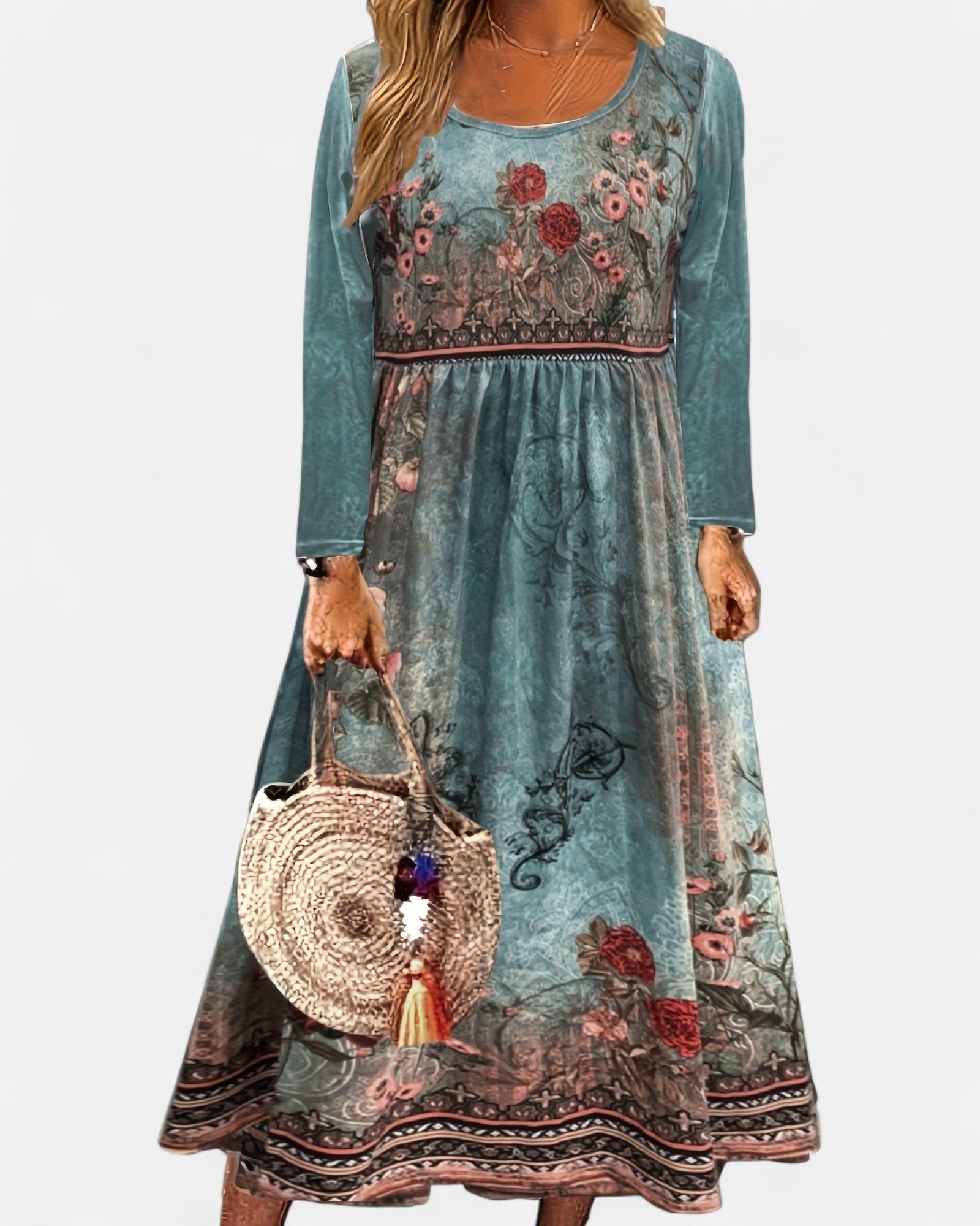 Celeste – Effortless Floral Print Midi Dress with Long Sleeves - Dress - Boho Style