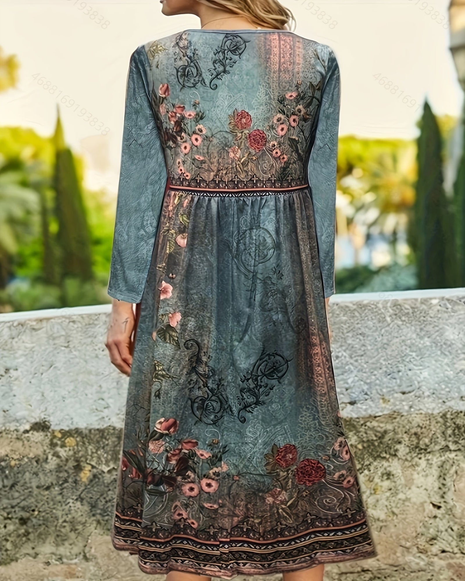 Celeste – Effortless Floral Print Midi Dress with Long Sleeves - Dress - Boho Style