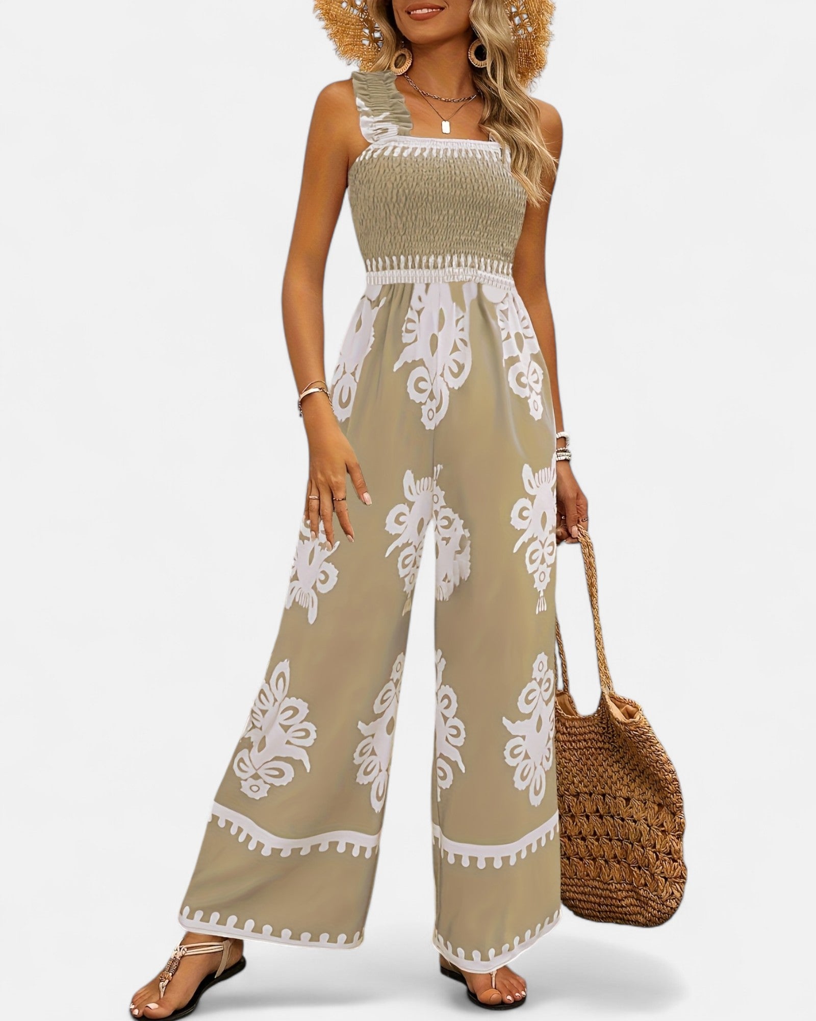 Celine – Boho High - Waisted Floral Ruffle Trousers - Jumpsuit - Boho Style