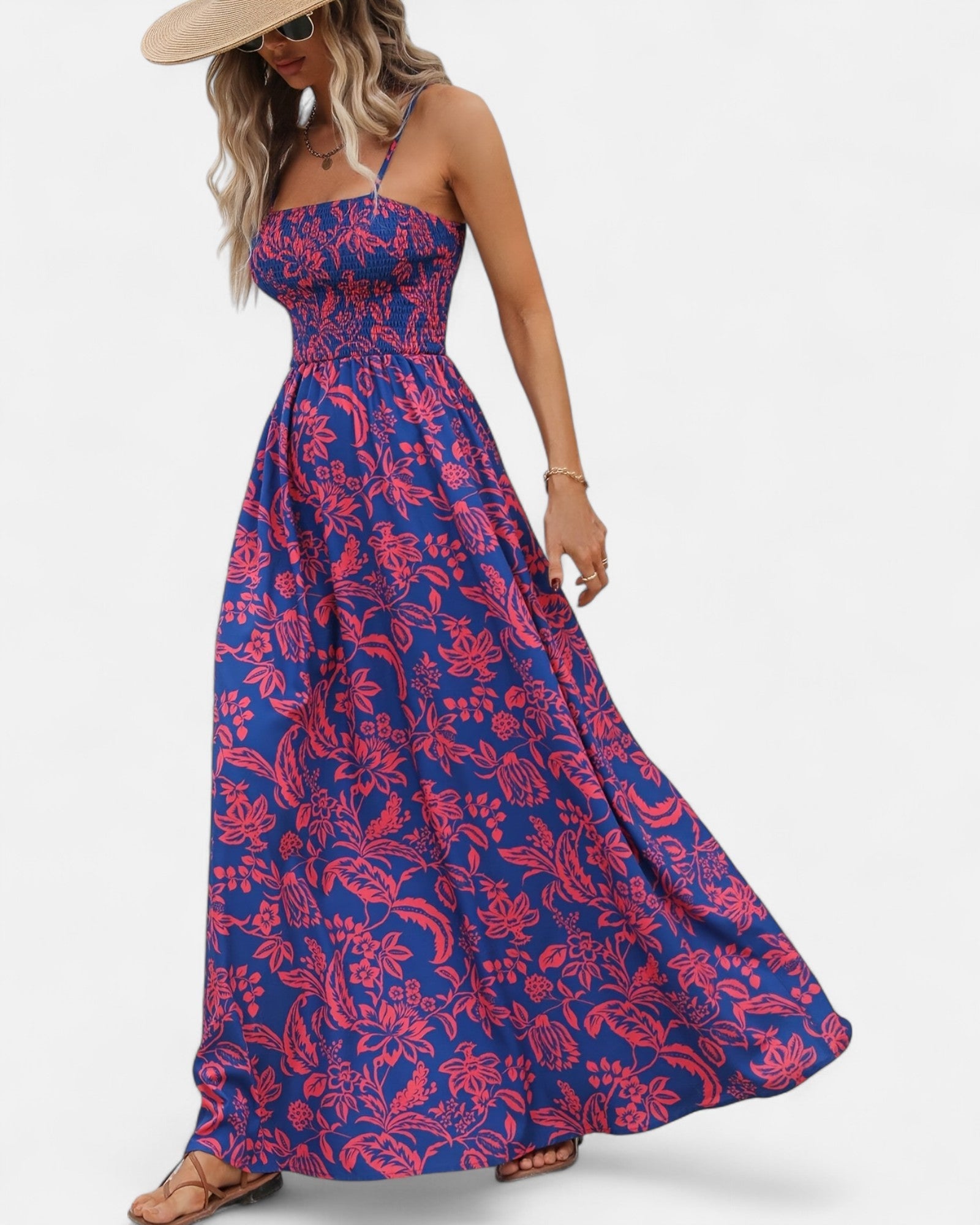 Cerise – Backless Floral Boho Maxi Cami Dress - Dresses - Boho Style