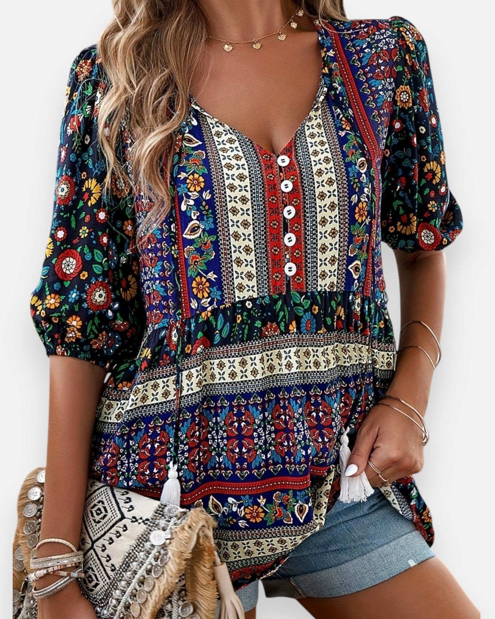 Chloe – Boho Fringed V - Neck Blouse - Blouse - Boho Style