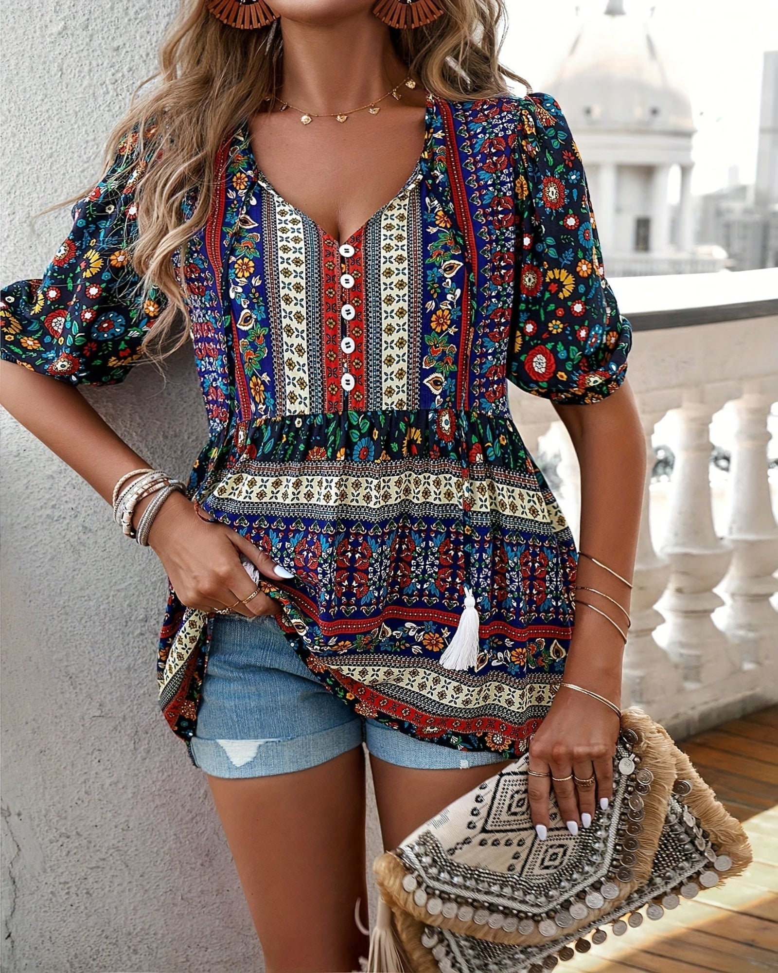 Chloe – Boho Fringed V - Neck Blouse - Blouse - Boho Style