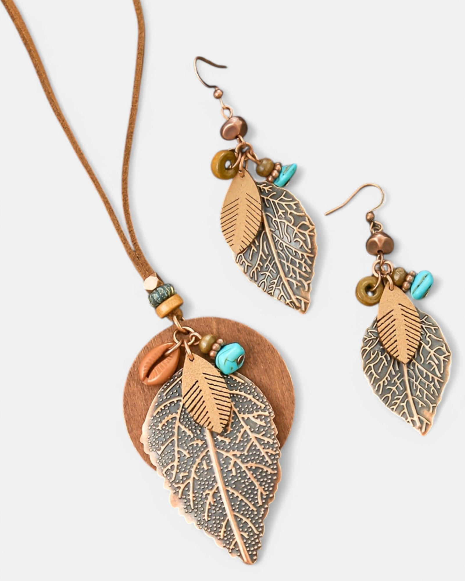 Chloe – Boho Leaf Pendant Necklace & Earring Set - Jewelry Set - Boho Style