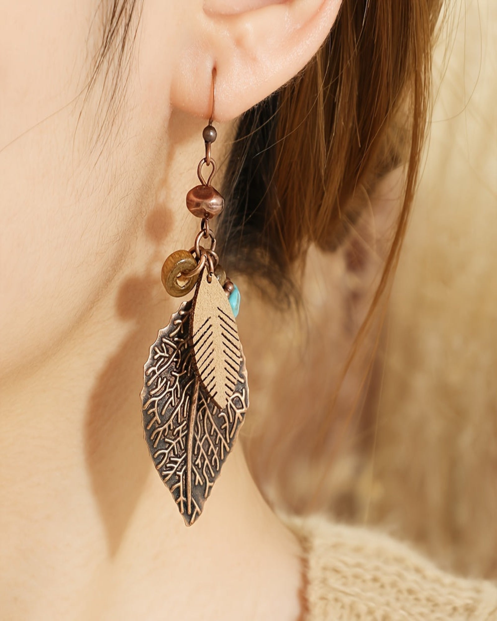 Chloe – Boho Leaf Pendant Necklace & Earring Set - Jewelry Set - Boho Style
