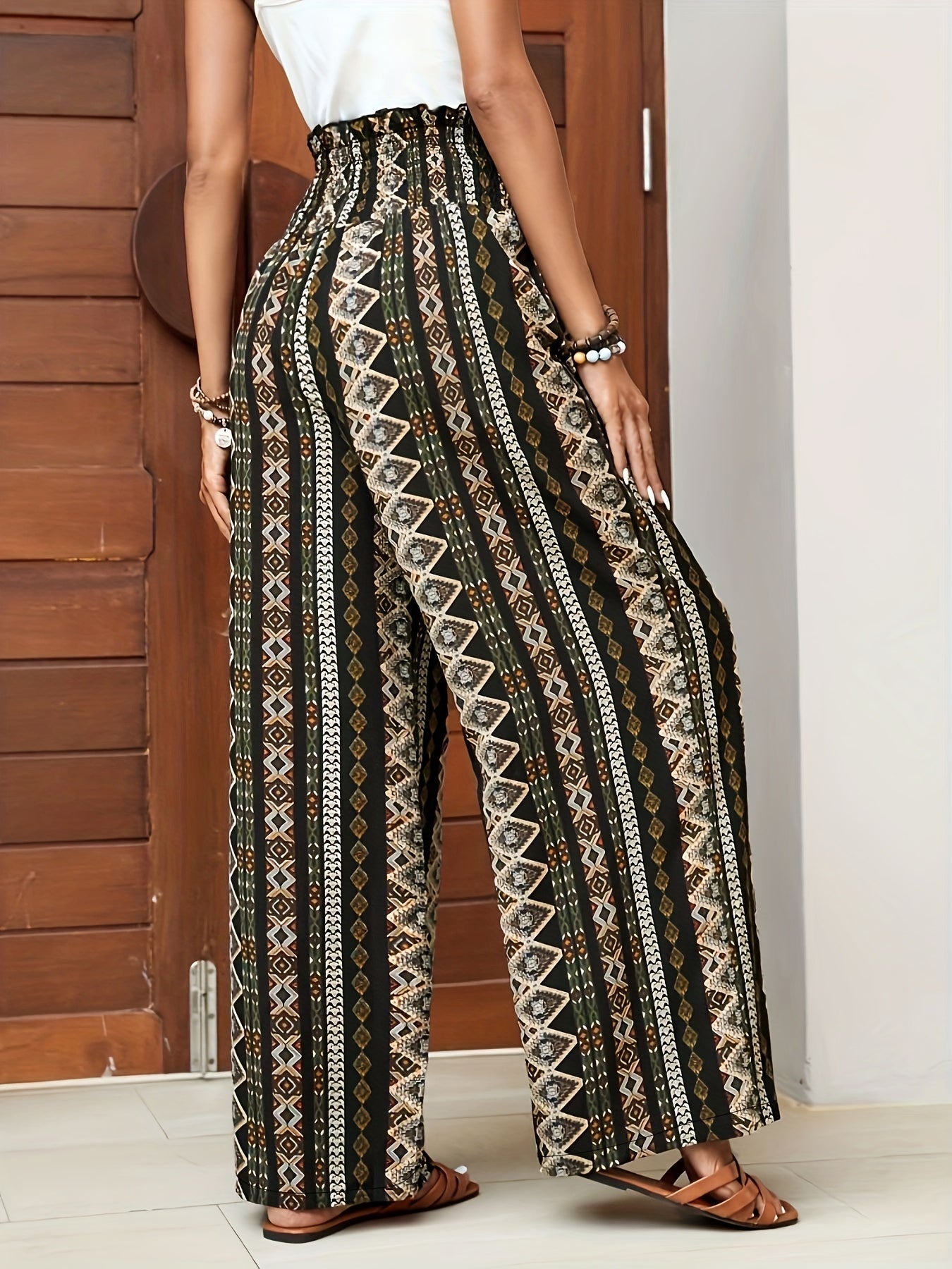 Chloe – Ethnic Print Wide Leg Boho Trousers for Women - Trouser - Boho Style