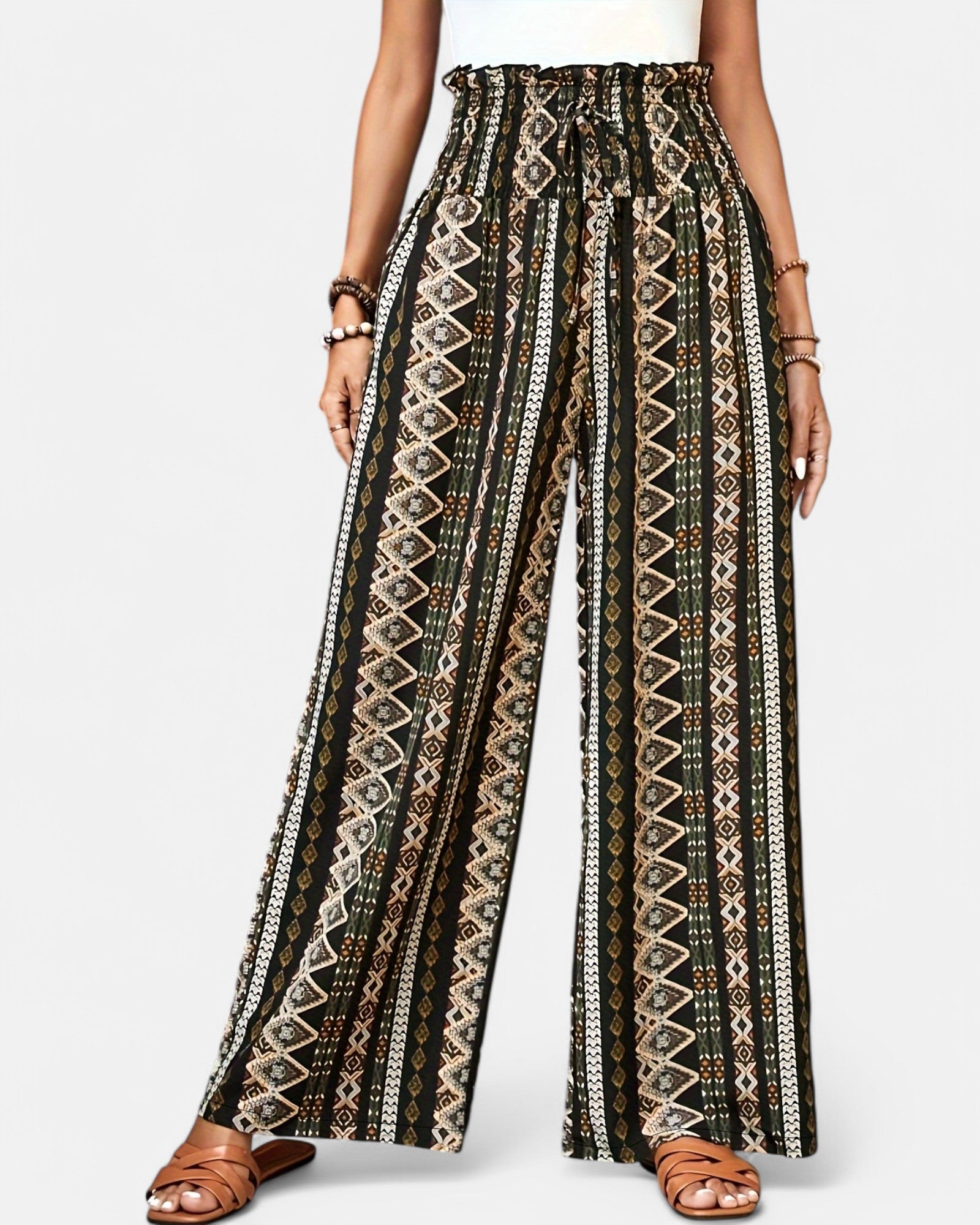 Chloe – Ethnic Print Wide Leg Boho Trousers for Women - Trouser - Boho Style
