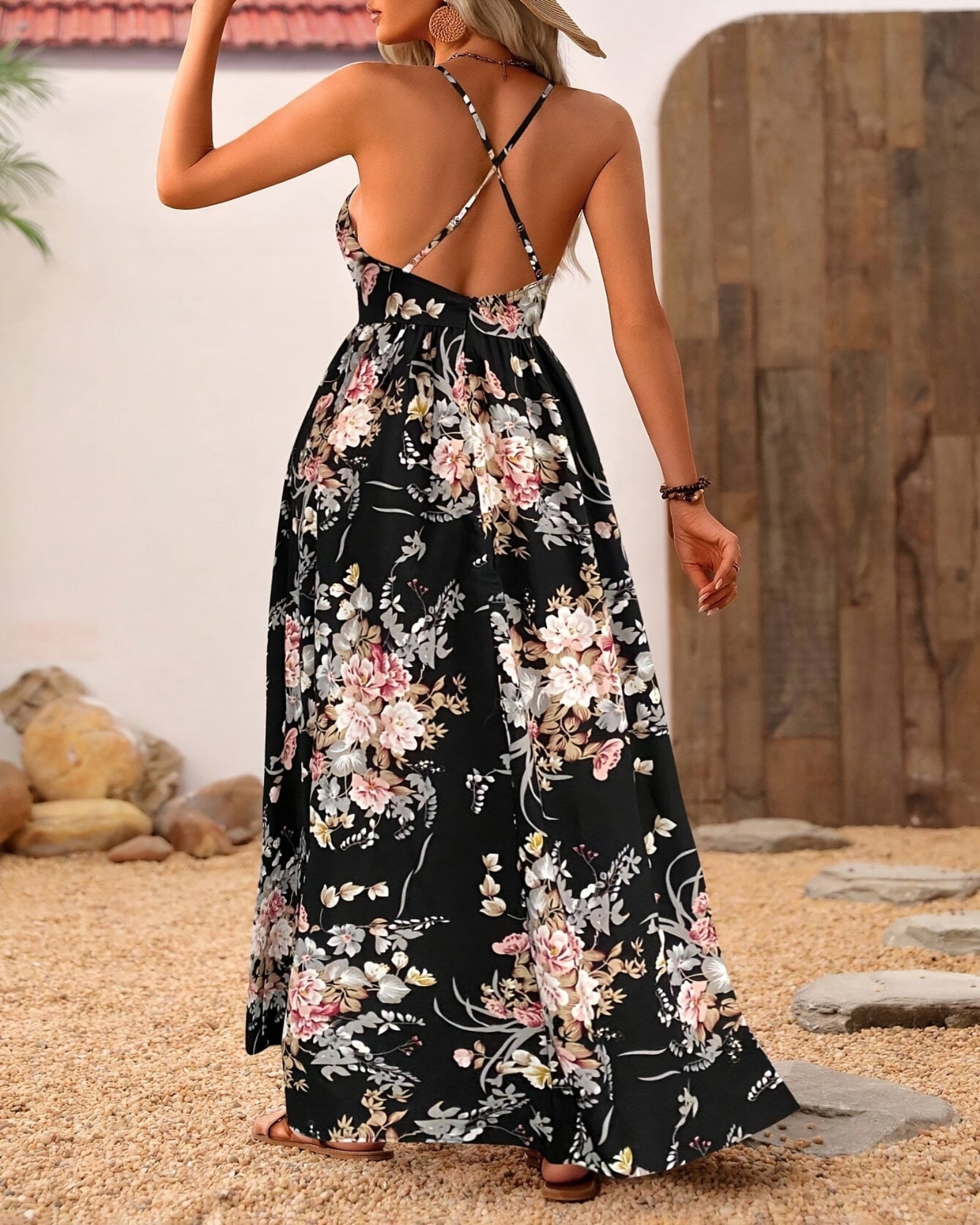 Ciela – Boho Chic Backless Floral Maxi Dress - Dress - Boho Style