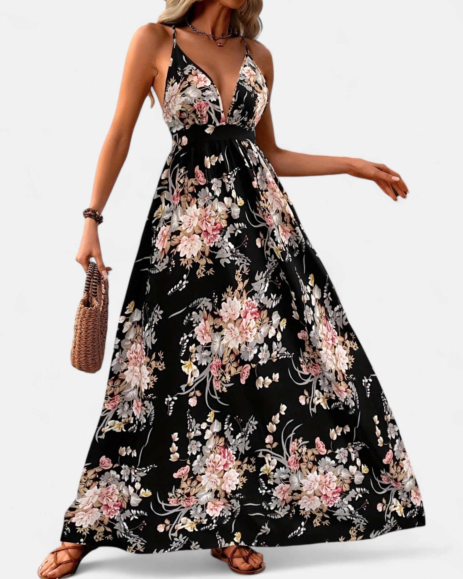 Ciela – Boho Chic Backless Floral Maxi Dress - Dress - Boho Style