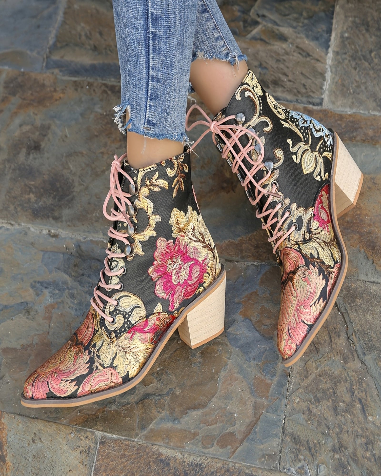 Clara – Chic Boho Floral Chelsea Boots with Chunky Heel - Boots - Boho Style