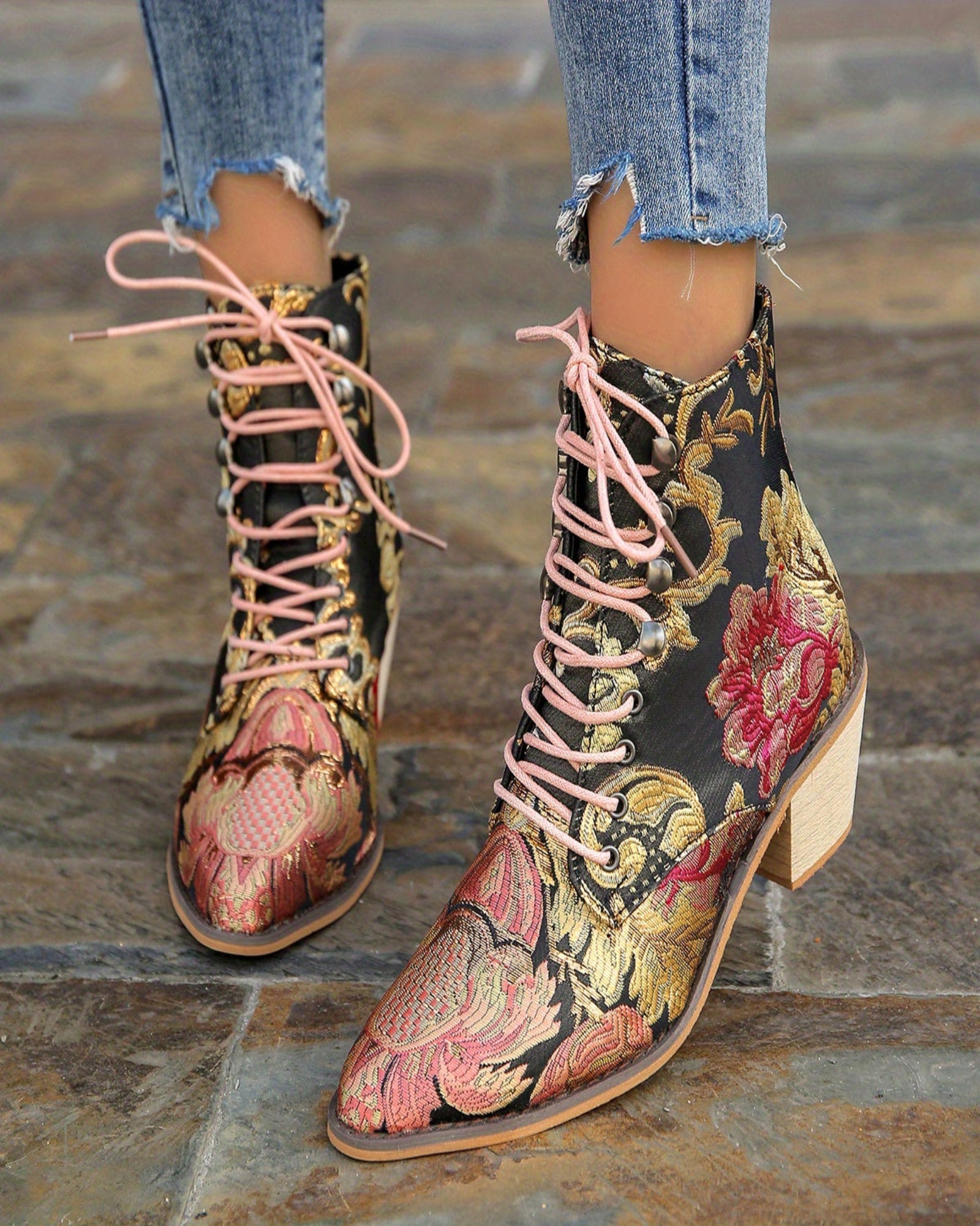 Clara – Chic Boho Floral Chelsea Boots with Chunky Heel - Boots - Boho Style