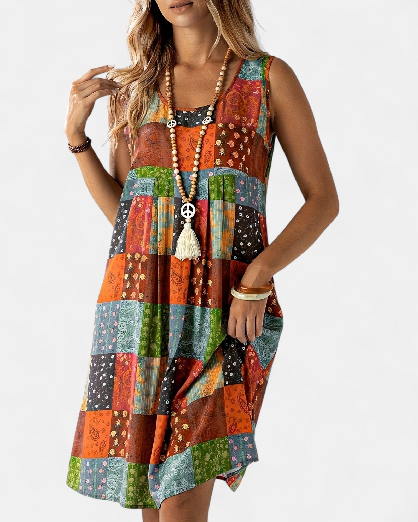 Clara – Vintage Boho A - Line Patchwork Sundress - Dress - Boho Style