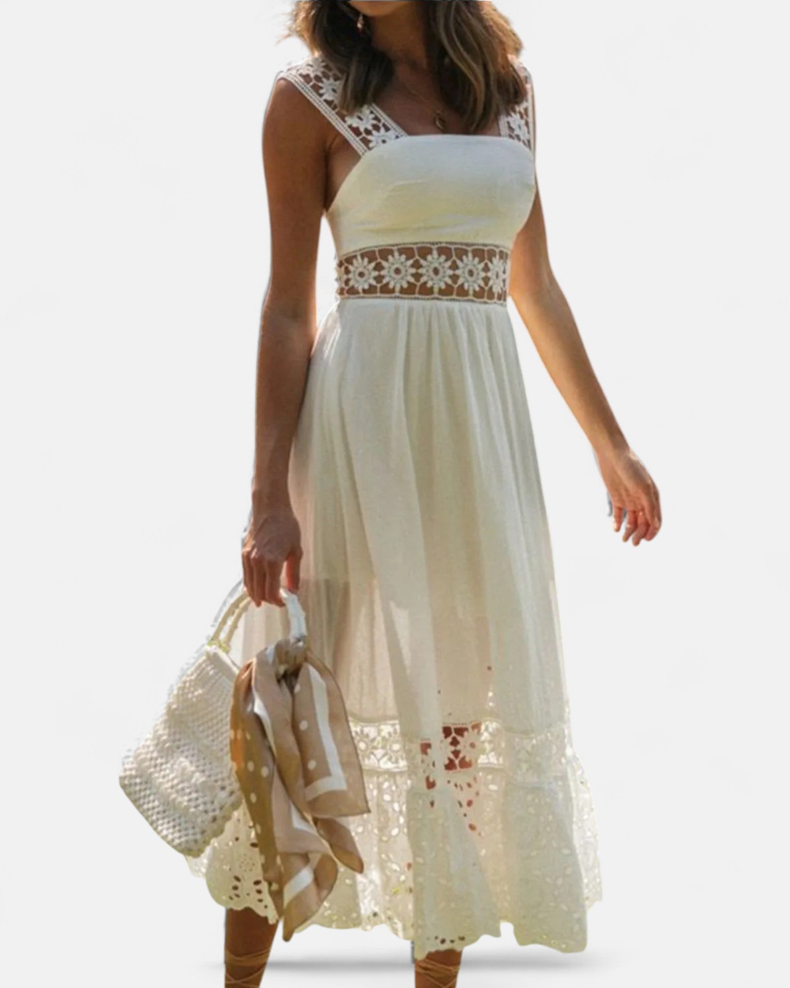Cosima – Boho Lace Square Neck Midi Cami Dress - Dresse - Boho Style