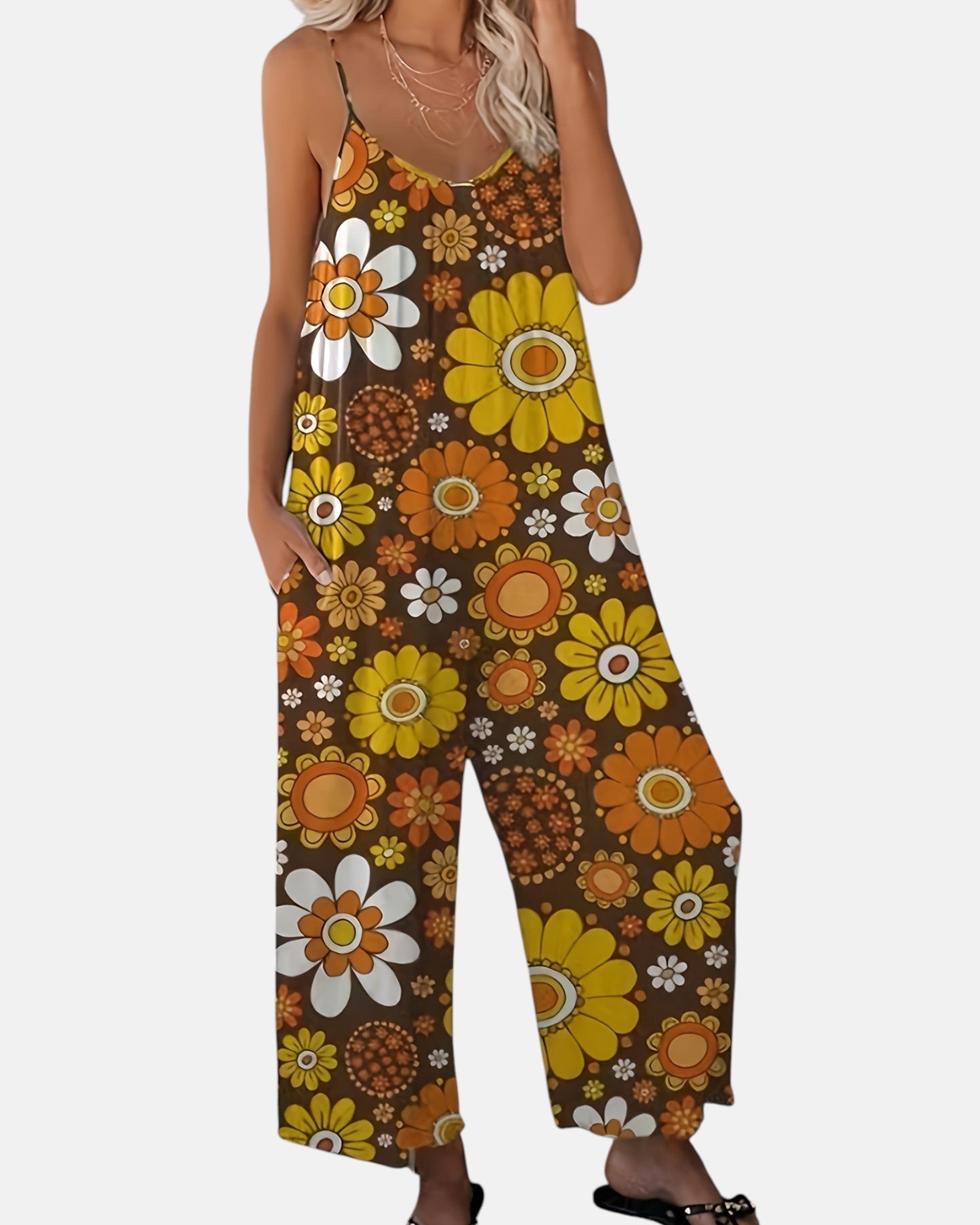 Dhalia – Plus - Size Bohemian Floral Jumpsuit with Pockets - Jumpsuit - Boho Style