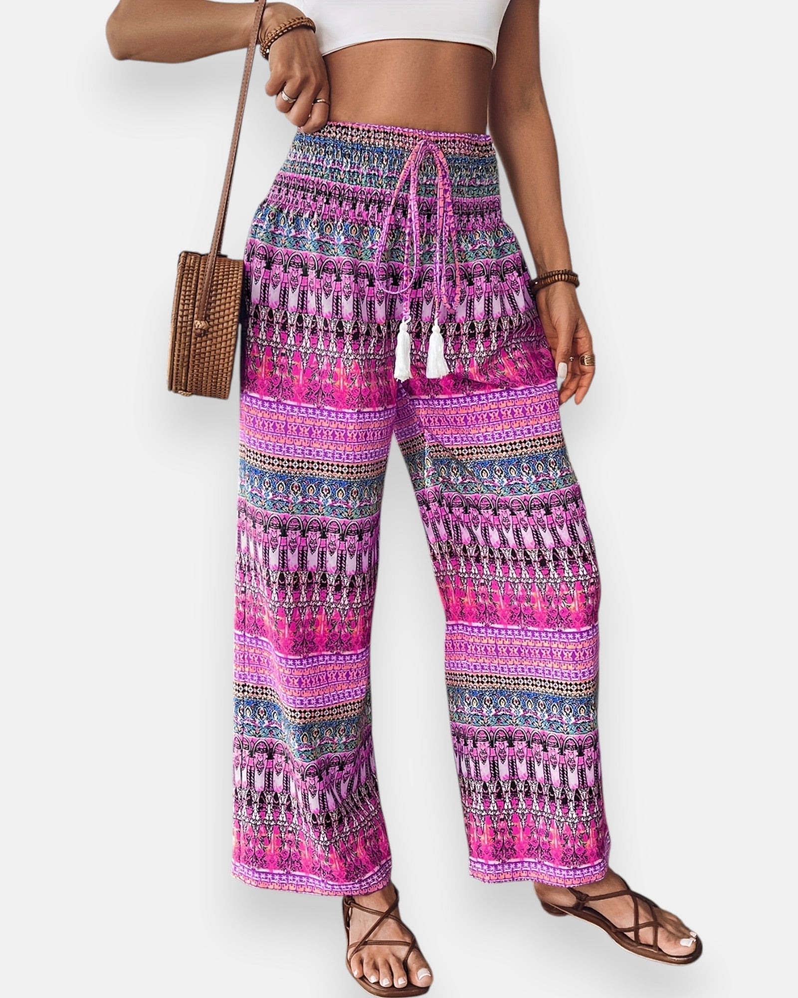 Eden – Boho Chic Wide - Leg Trousers in Vibrant Print - Trouser - Boho Style