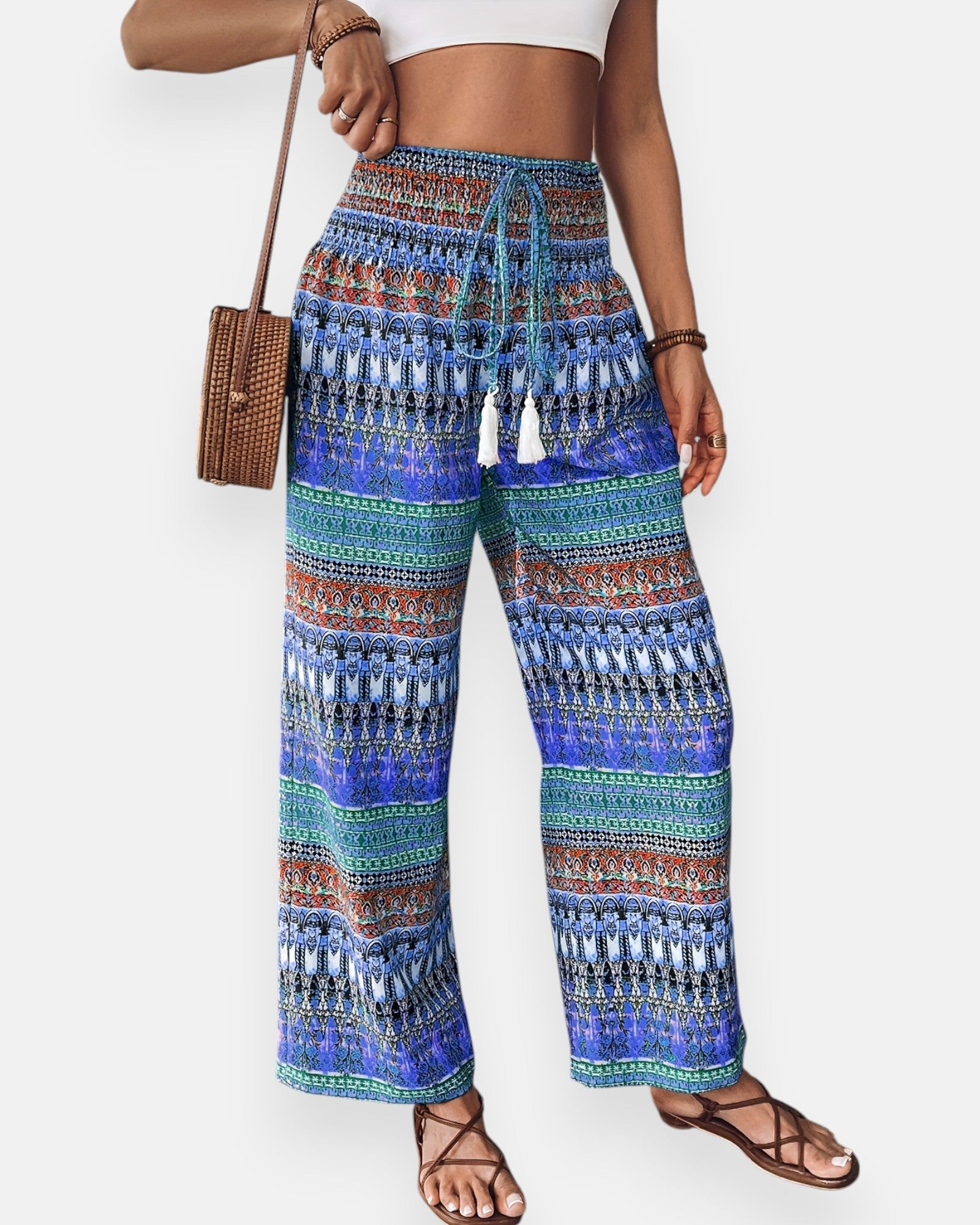 Eden – Boho Chic Wide - Leg Trousers in Vibrant Print - Trouser - Boho Style