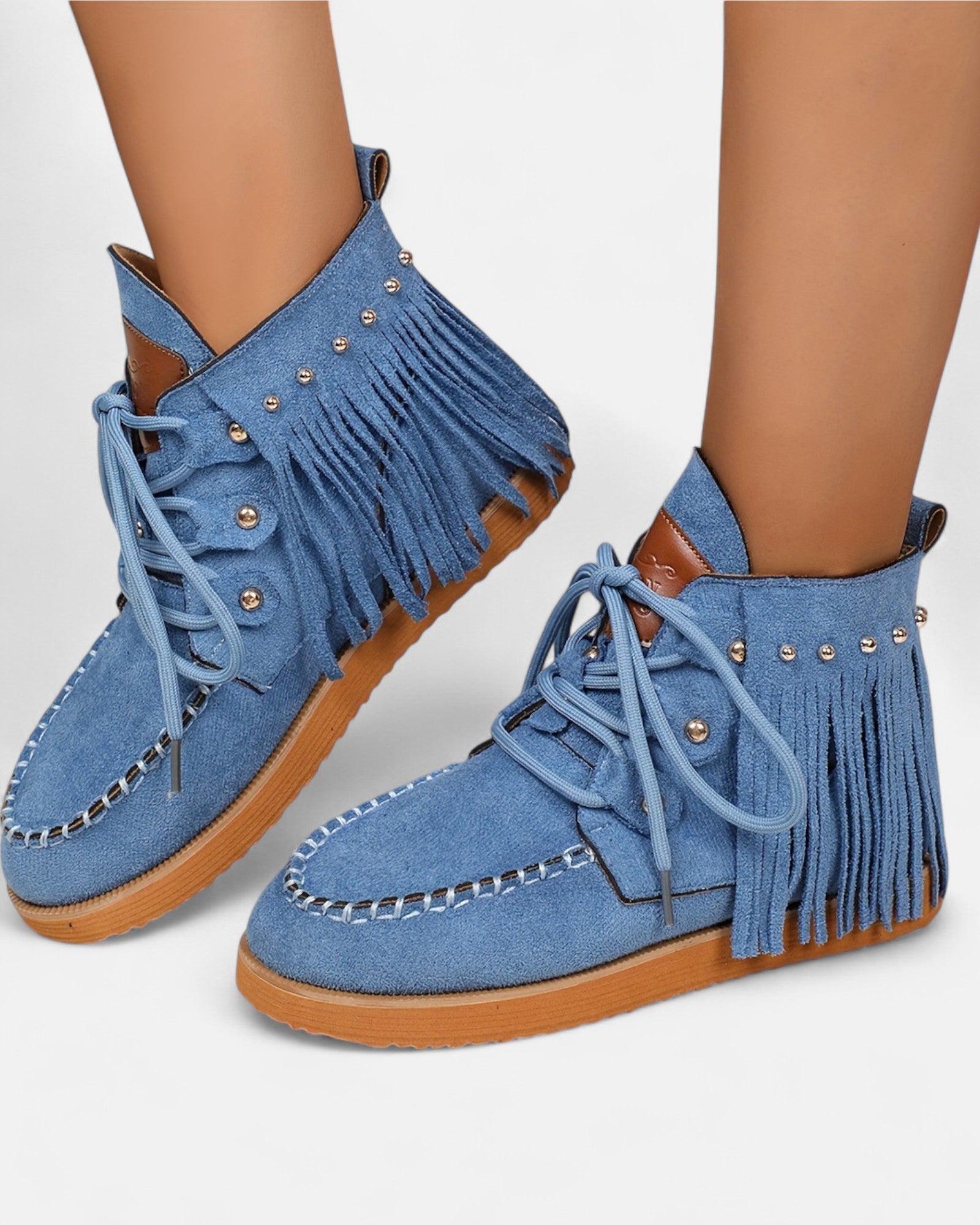 Eirlys – Boho Velvet Lace - Up Booties with Tassel Trim - Boots - Boho Style