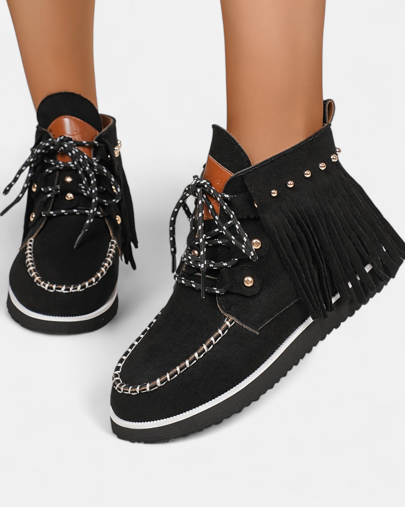 Eirlys – Boho Velvet Lace - Up Booties with Tassel Trim - Boots - Boho Style