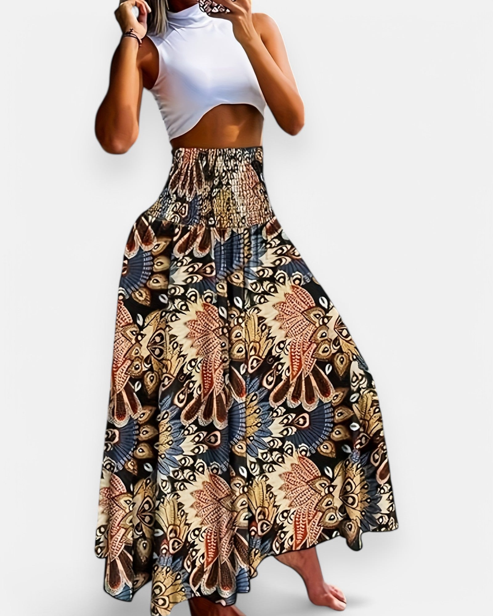 Ella – Boho Floral Wide Leg Trousers - Skirt - Boho Style
