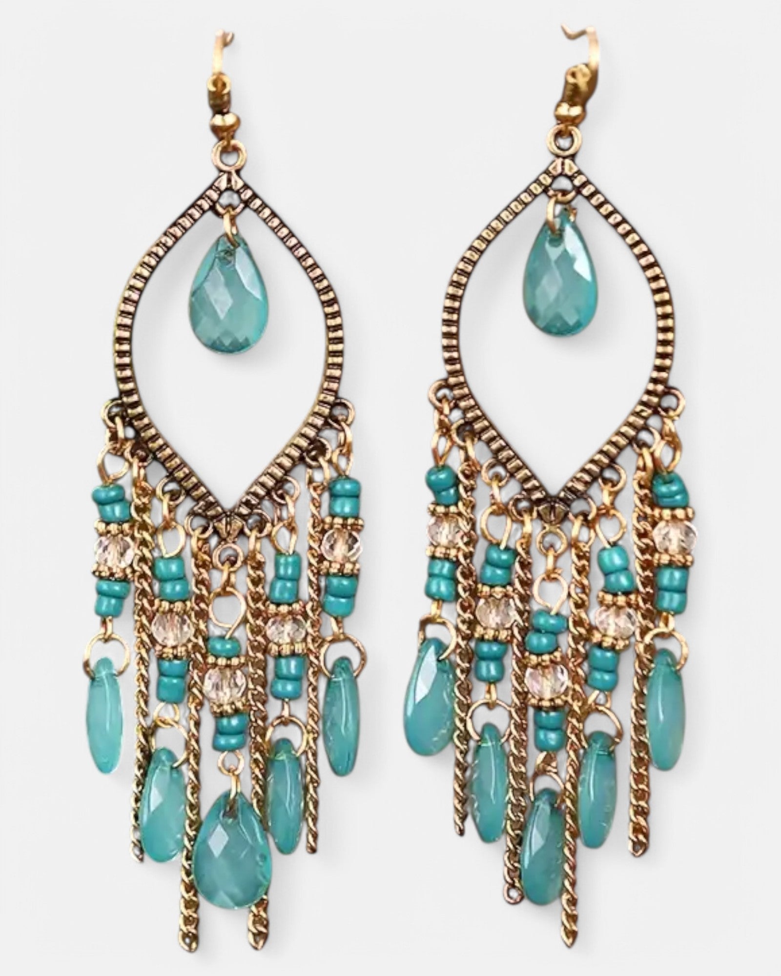Ella – Boho Hollow Leaf Rhinestone Tassel Earrings - Earrings - Boho Style