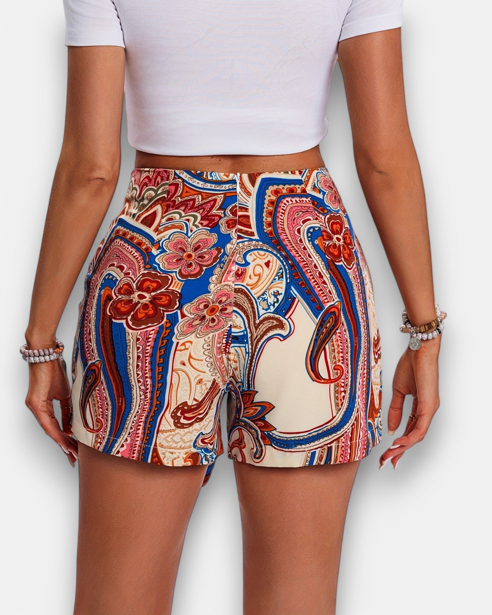 Ella – Boho Paisley High Waist Shorts with Knot Front - Short - Boho Style