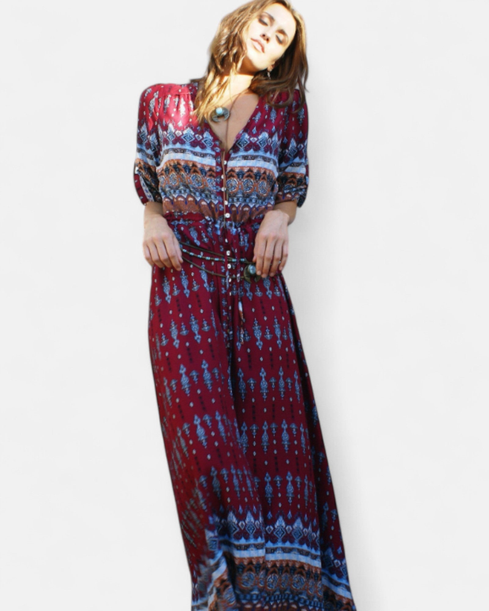 Ella – Flowy Bohemian Cotton Maxi Dress - Dress - Boho Style