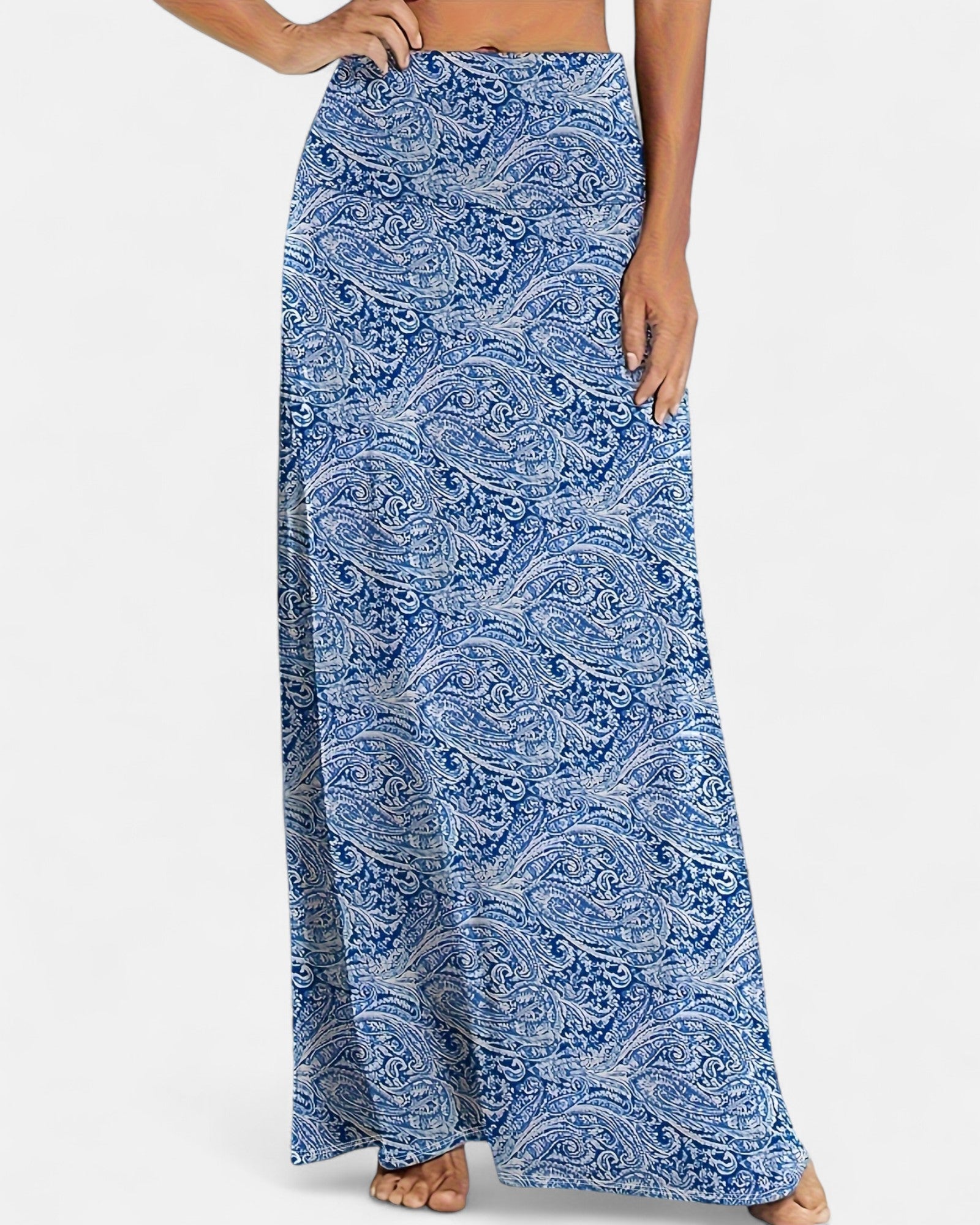 Emily – Bohemian Navy Floral High - Waist Maxi Skirt - Skirts - Boho Style