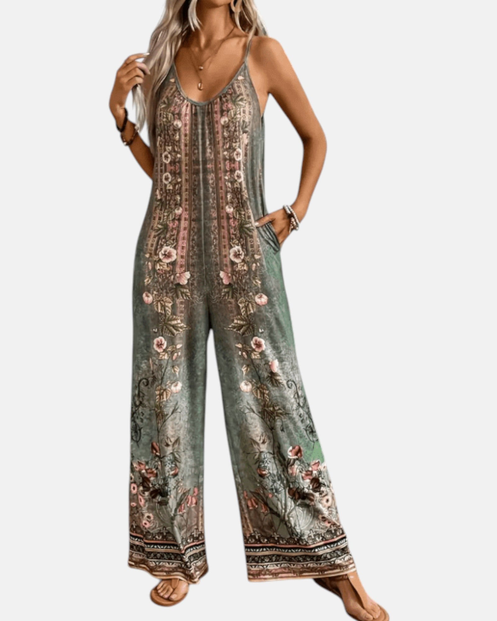 Emily – Boho Floral Cami Jumpsuit with Wide Legs & Pockets - Jumpsuit - Boho Style