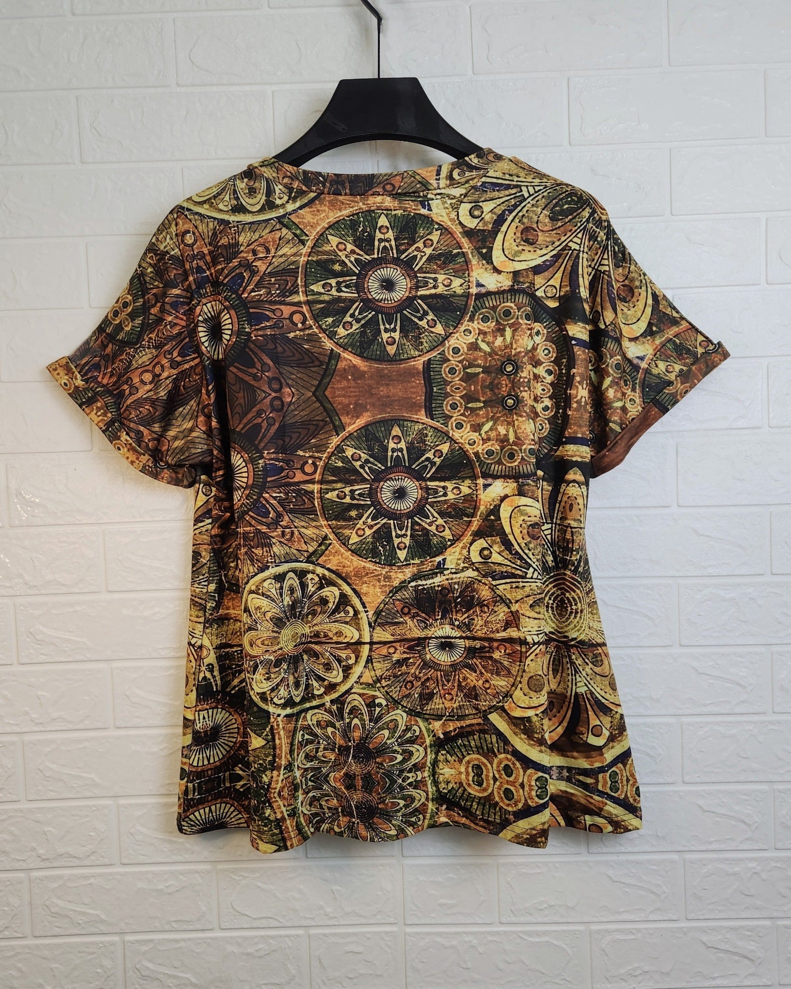 Emily – Boho V - Neck T-Shirt with Ethnic Print - Blouse - Boho Style