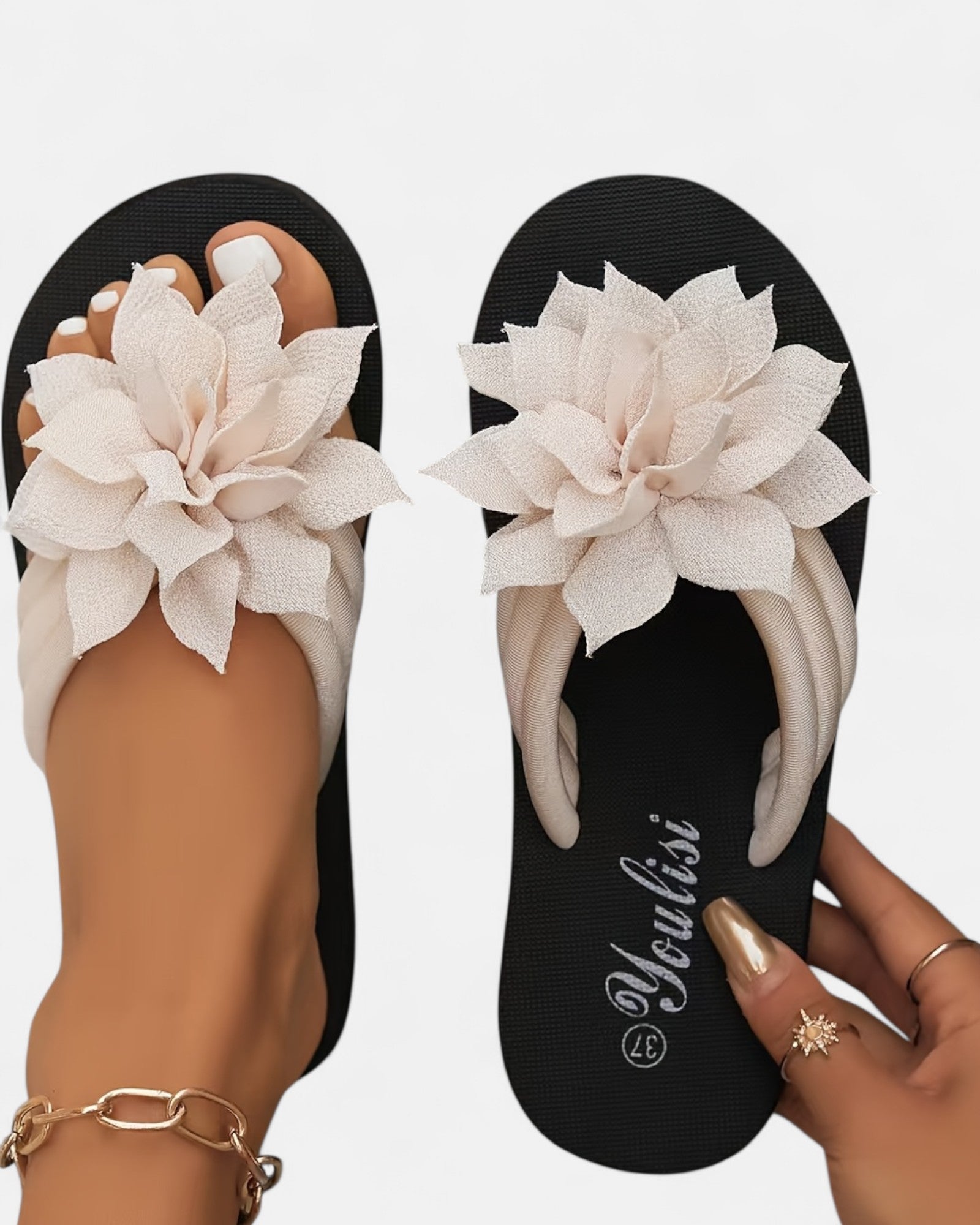Emily – Stylish Bohemian Floral Open Toe Flip Flops - Slipper Sandals - Boho Style