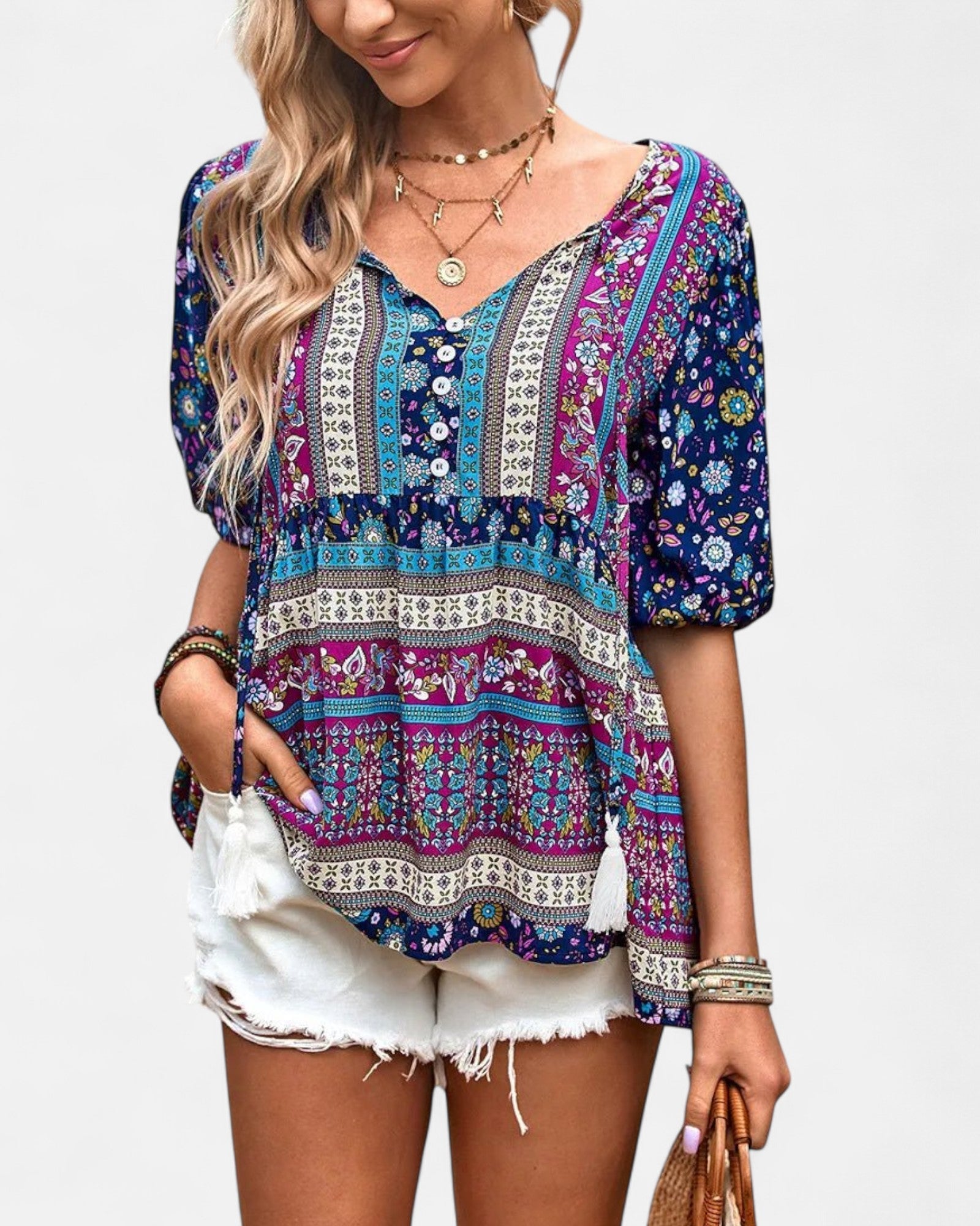 Emma – Effortless Boho V - Neck T-Shirt - T-shirt - Boho Style