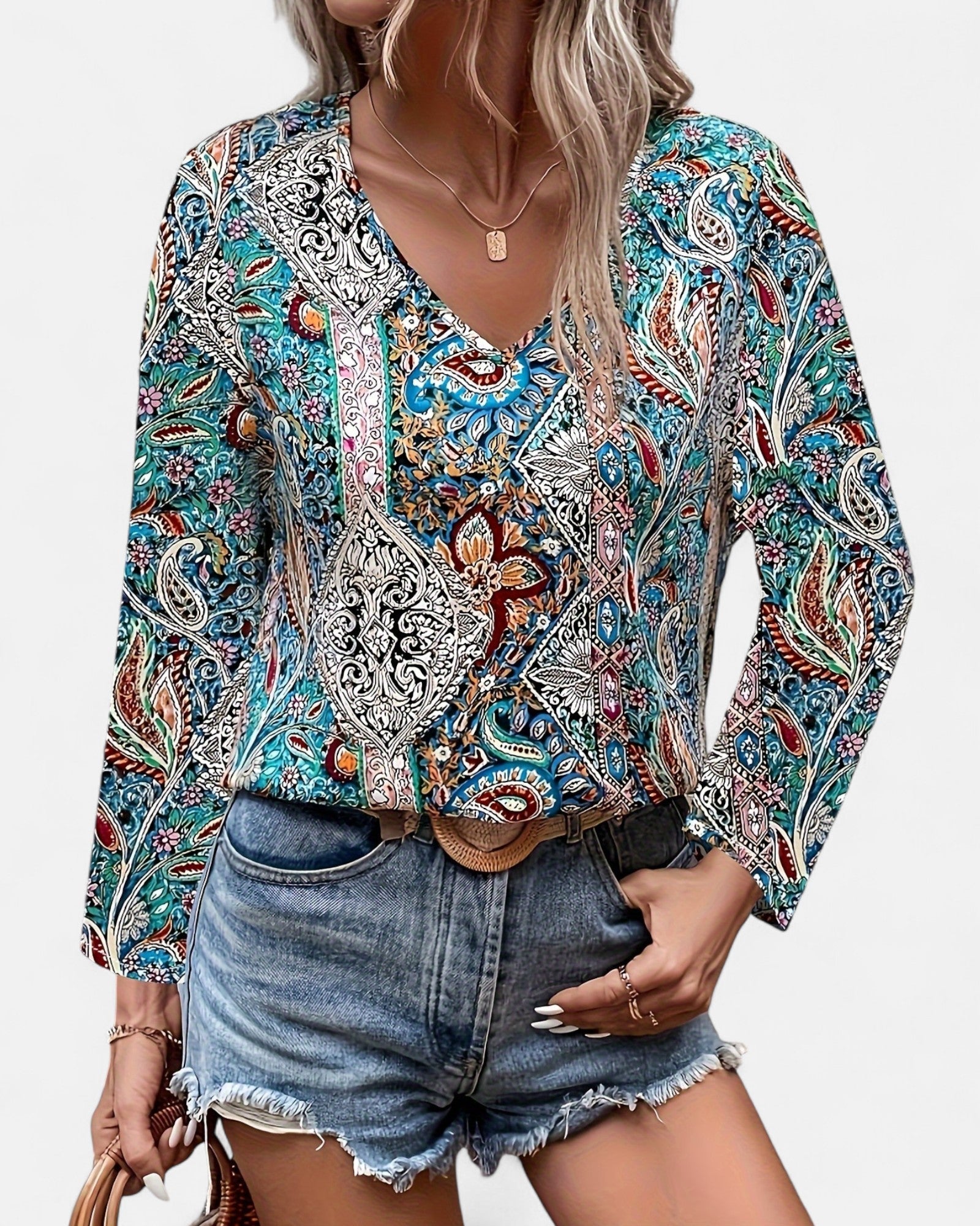 Esmae– Boho Chic V Neck Long Sleeve Blouse - Long sleeve blouse - Boho Style
