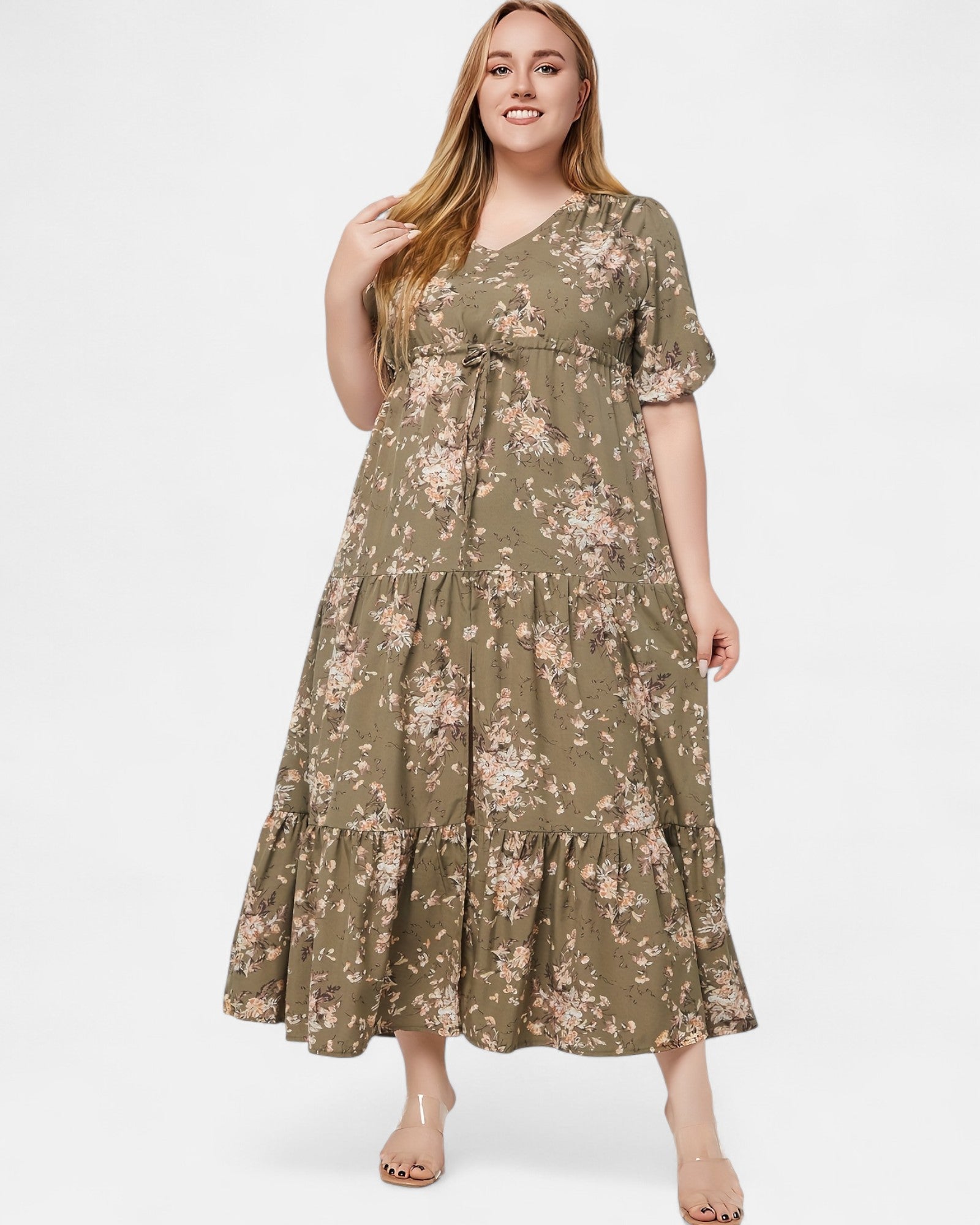 Everly – Plus Size Boho Floral V Neck Tiered Dress - Dress - Boho Style