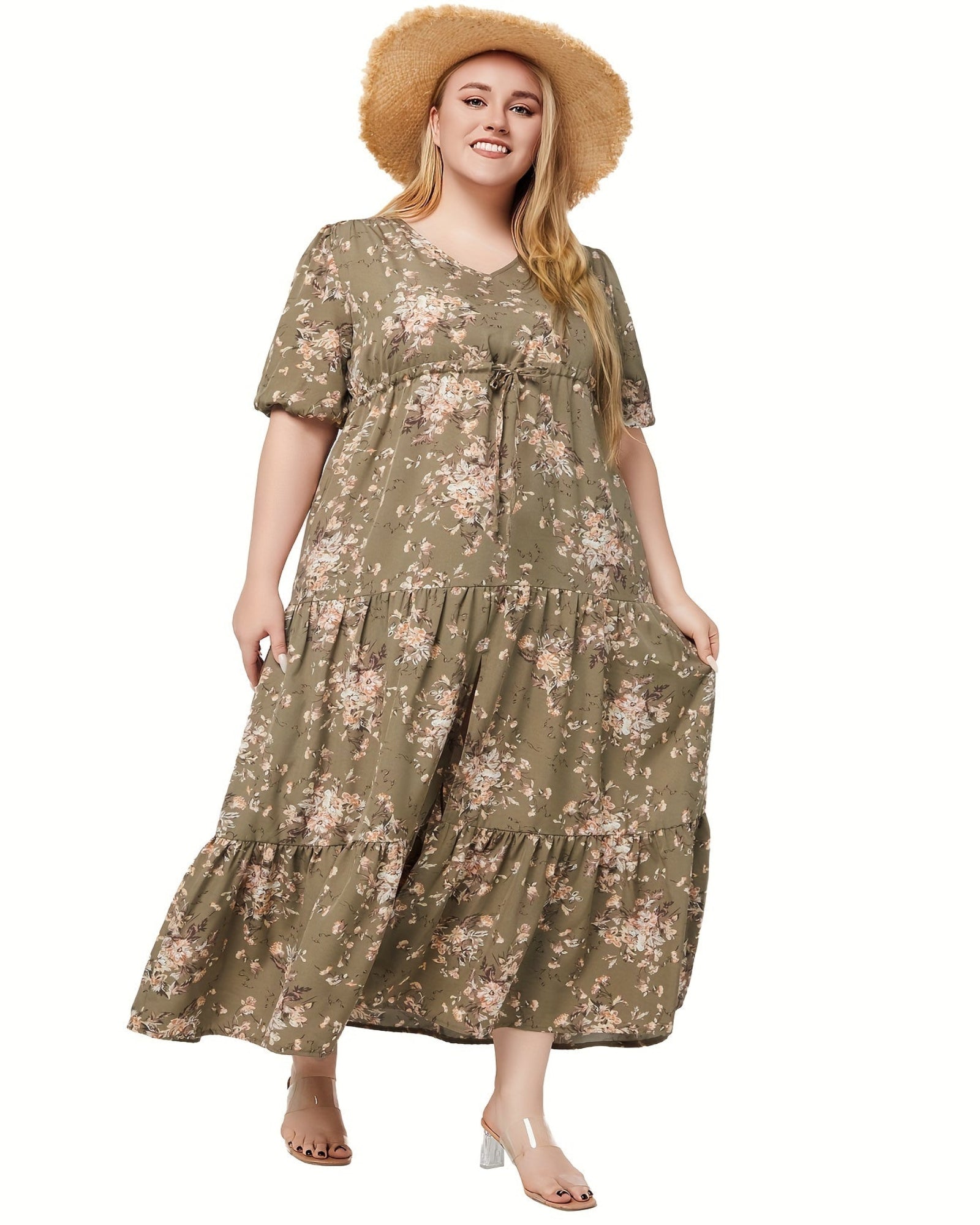 Everly – Plus Size Boho Floral V Neck Tiered Dress - Dress - Boho Style
