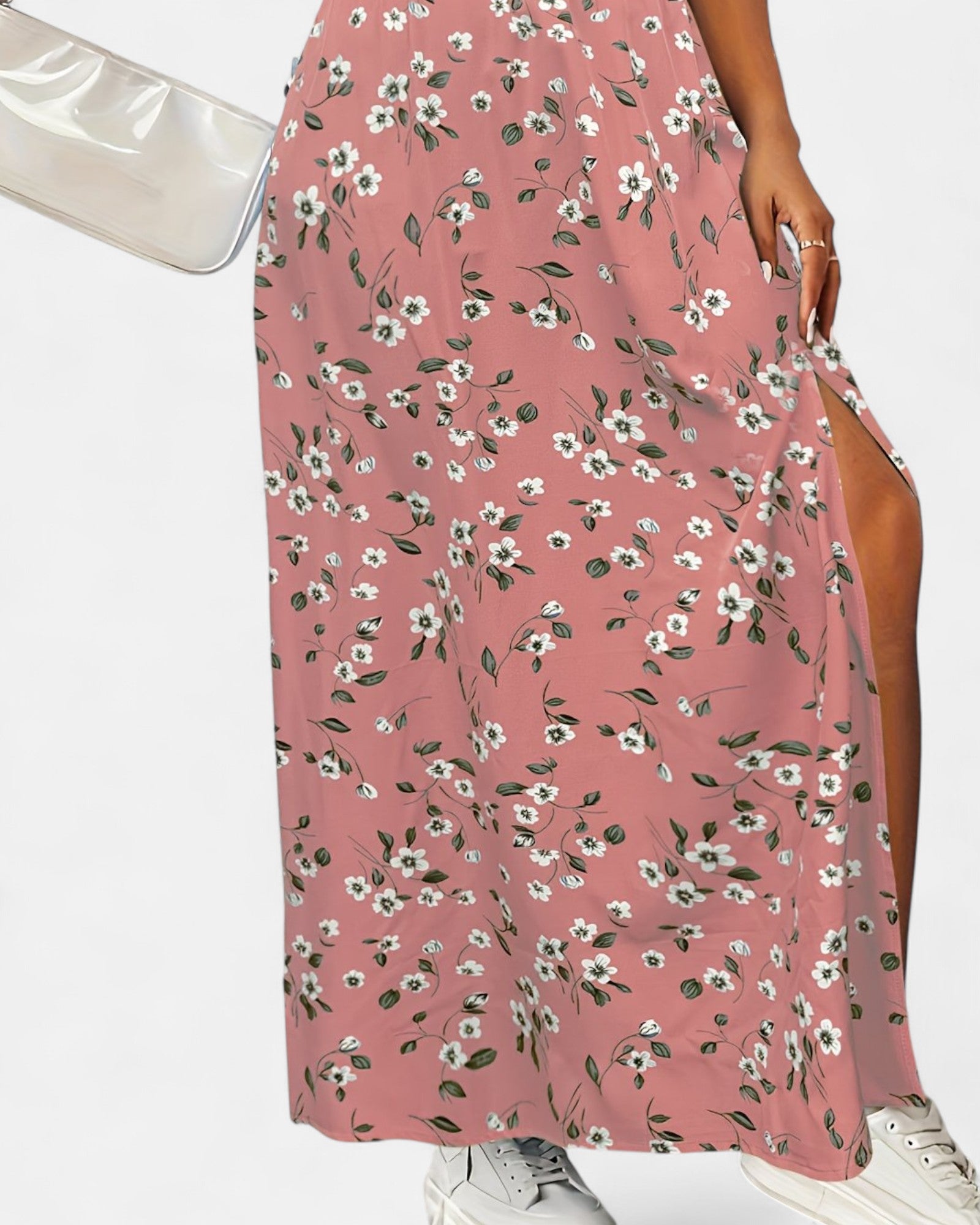 Evra – High - Waisted Green Floral Maxi Skirt with Slit - Skirt - Boho Style