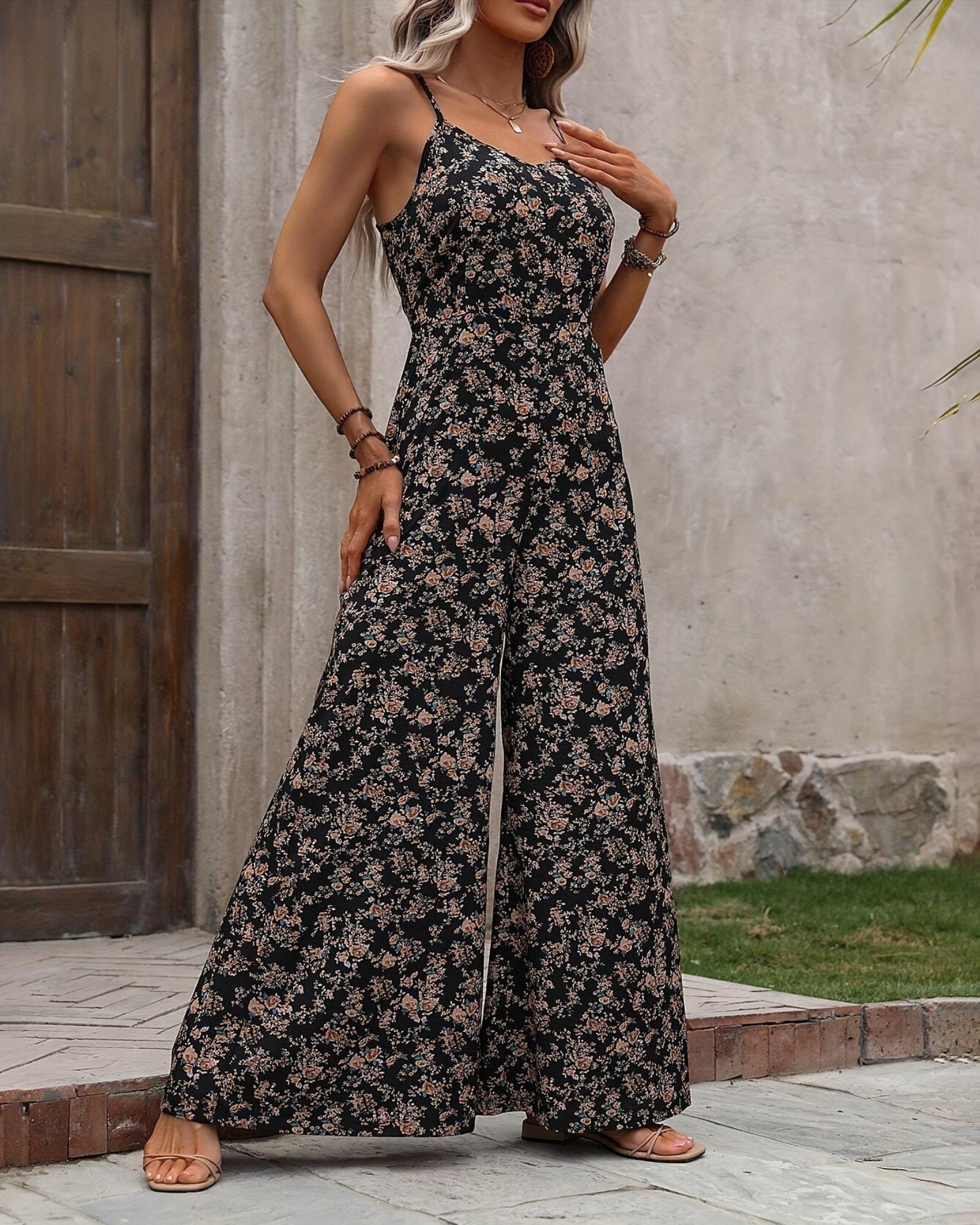 Florence – Boho Cotton Floral Wide - Leg Jumpsuit - Jumpsuit - Boho Style