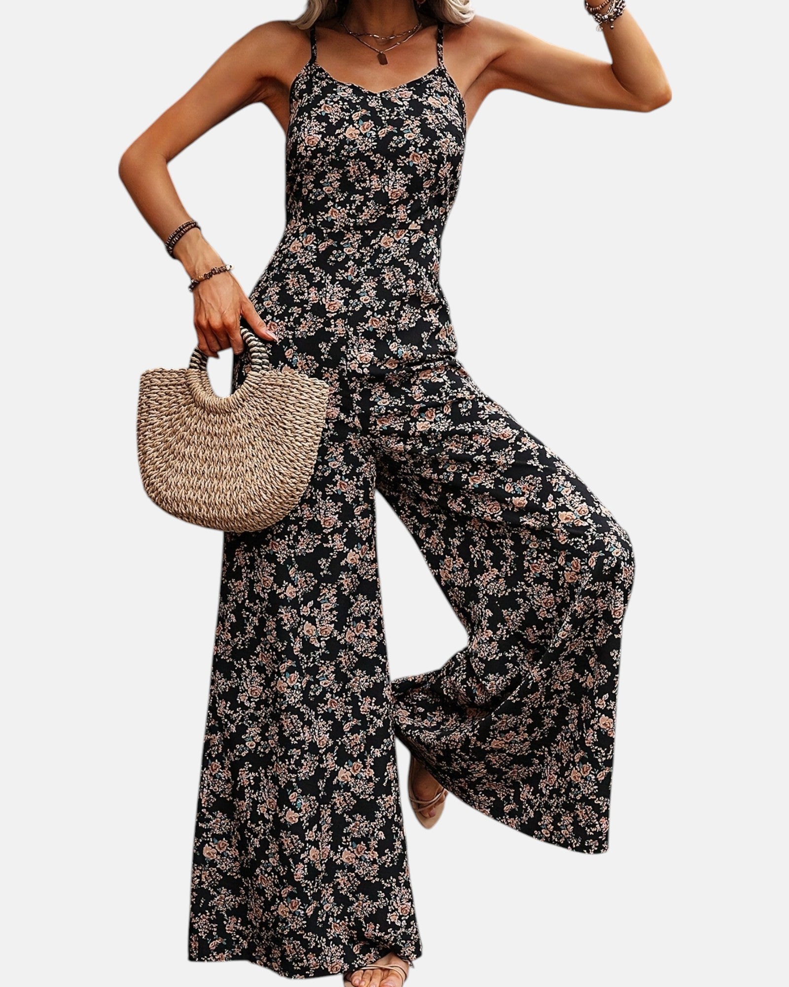Florence – Boho Cotton Floral Wide - Leg Jumpsuit - Jumpsuit - Boho Style