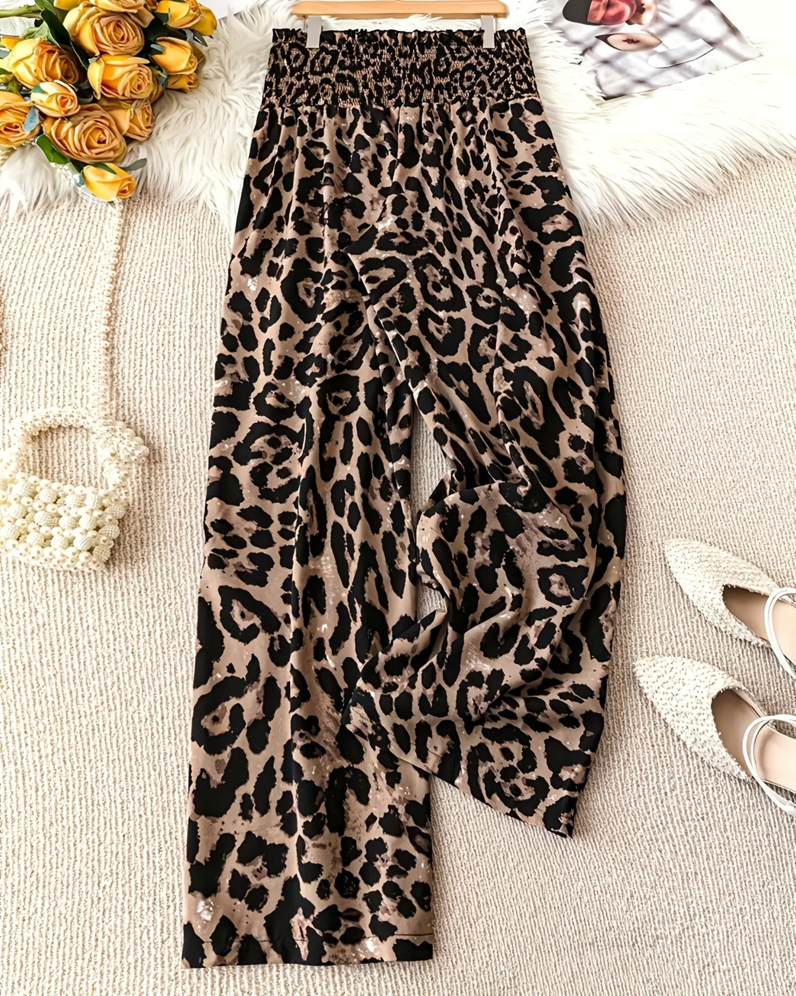 Freya – Stretchy Bohemian Leopard Wide - Leg Trousers - Trouser - Boho Style