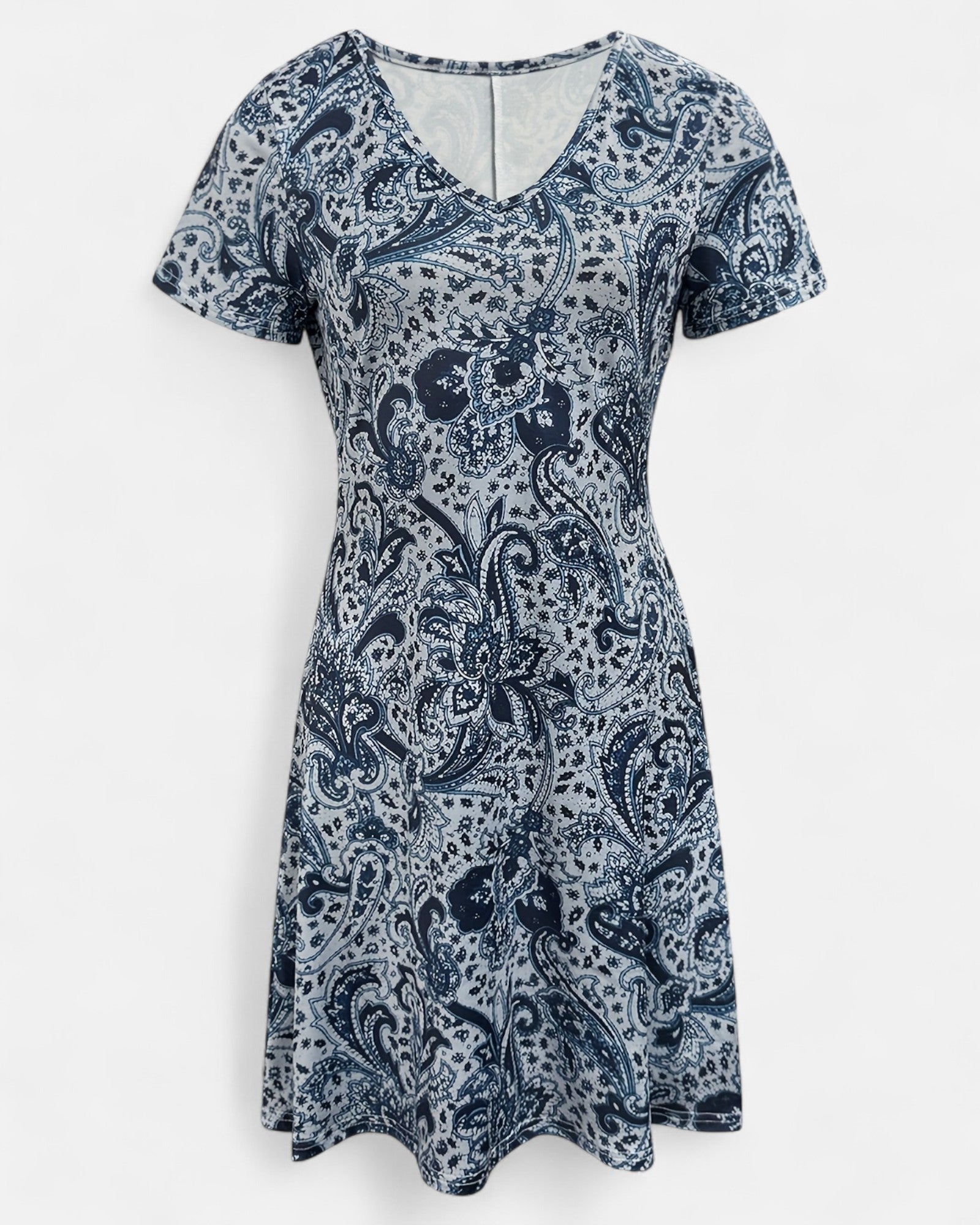 Haisley – Relaxed V - Neck Paisley Boho Dress with Elastic Waist - Dress - Boho Style