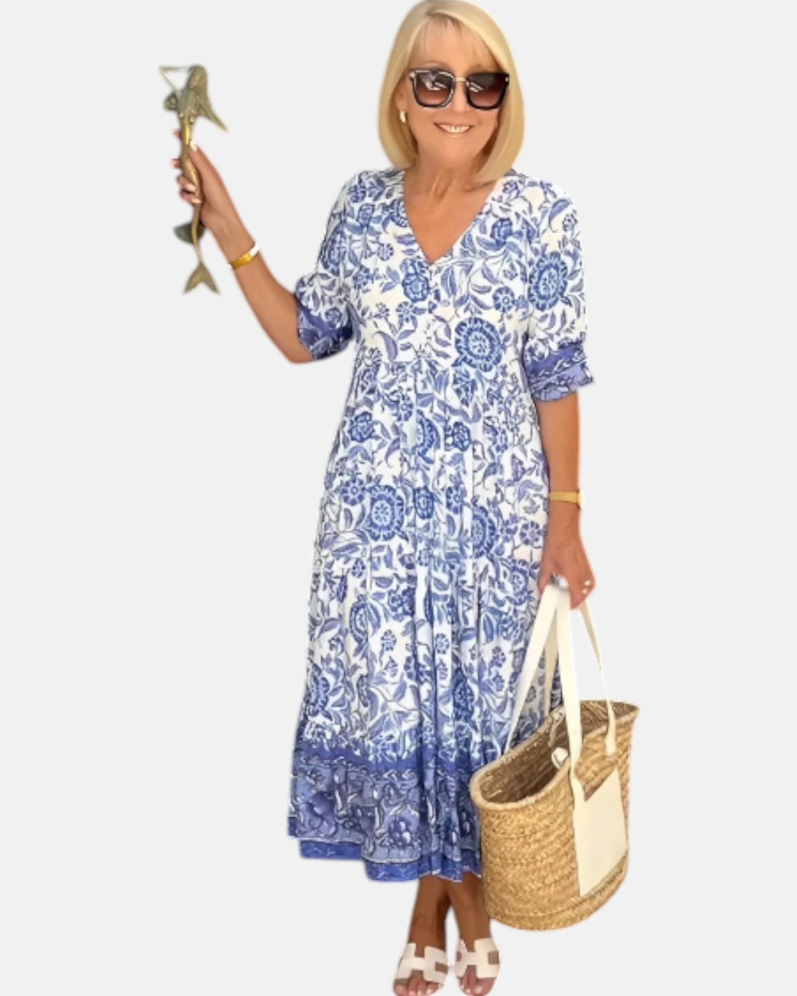 Hannah – Bohemian V - Neck Floral Midi Dress - Dresses - Boho Style