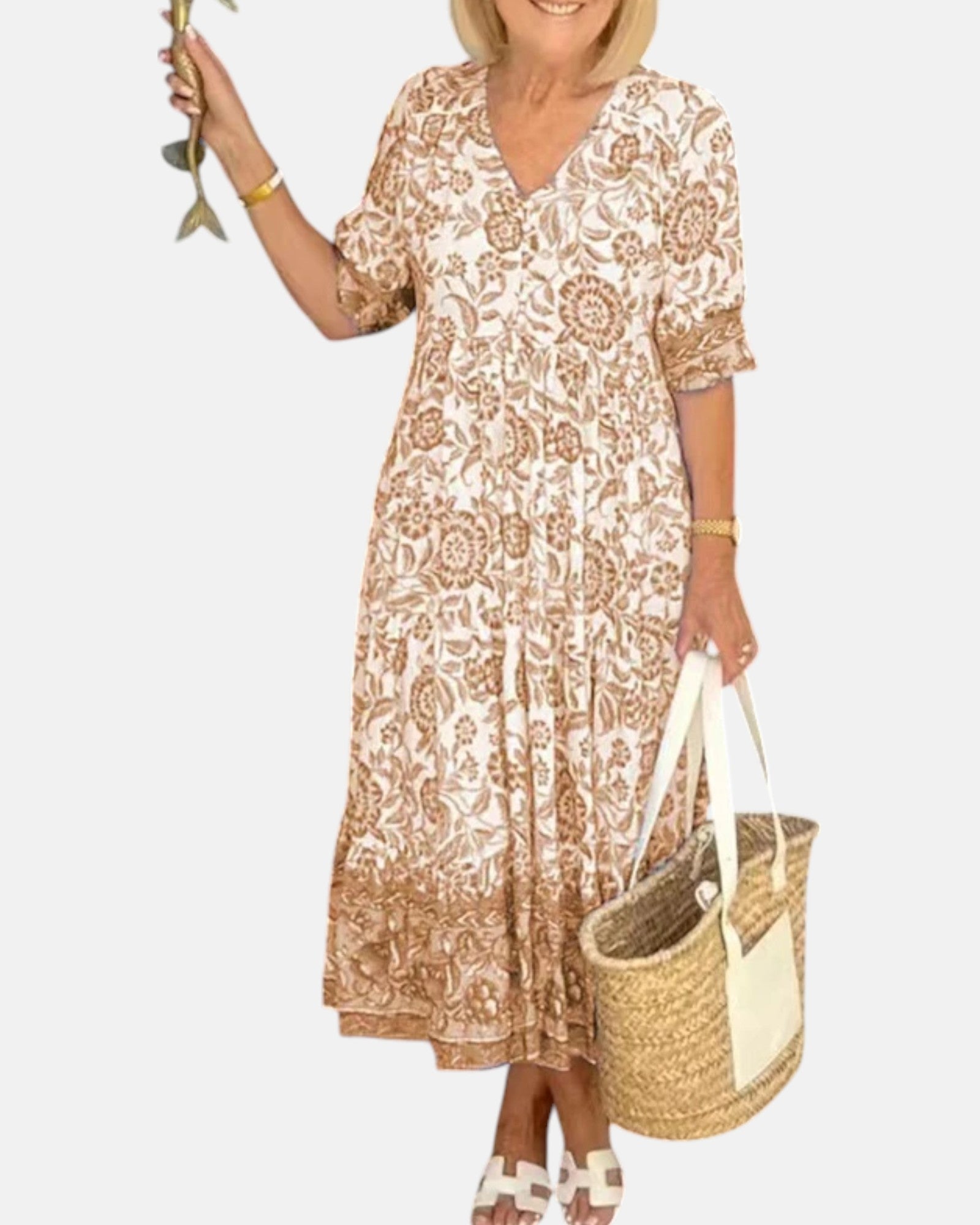 Hannah – Bohemian V - Neck Floral Midi Dress - Dresses - Boho Style