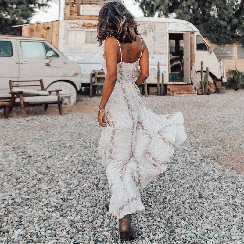 Harper – Boho White Crochet Midi Dress with Cut - Outs - Dress - Boho Style