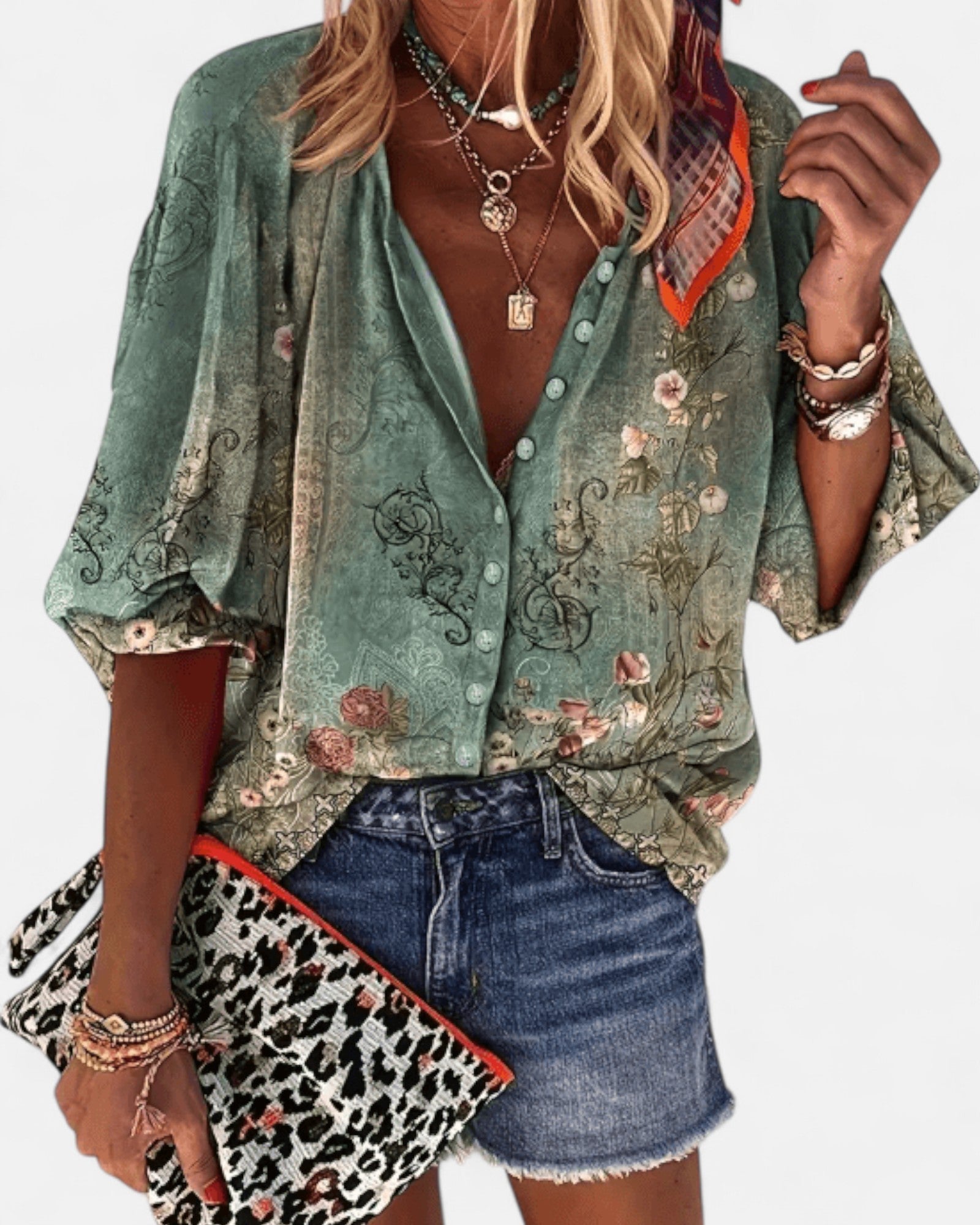 Henrietta – Effortless Boho Floral 3/4 Sleeve Blouse - Blouse - Boho Style