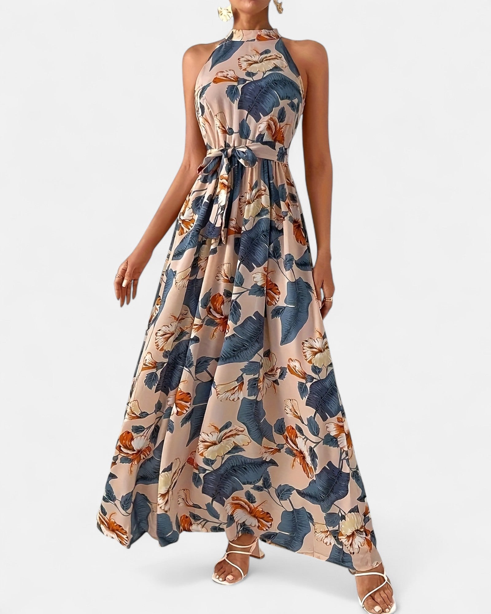 Isabella – High - Waisted Floral Lace Boho Maxi Dress - Boho Style - Blue - S - 