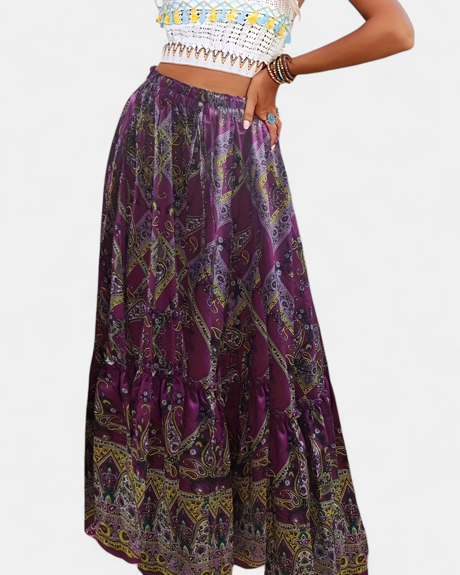 Jasmine – Boho Chic A - Line Skirt with Elastic Waist - Skirts - Boho Style